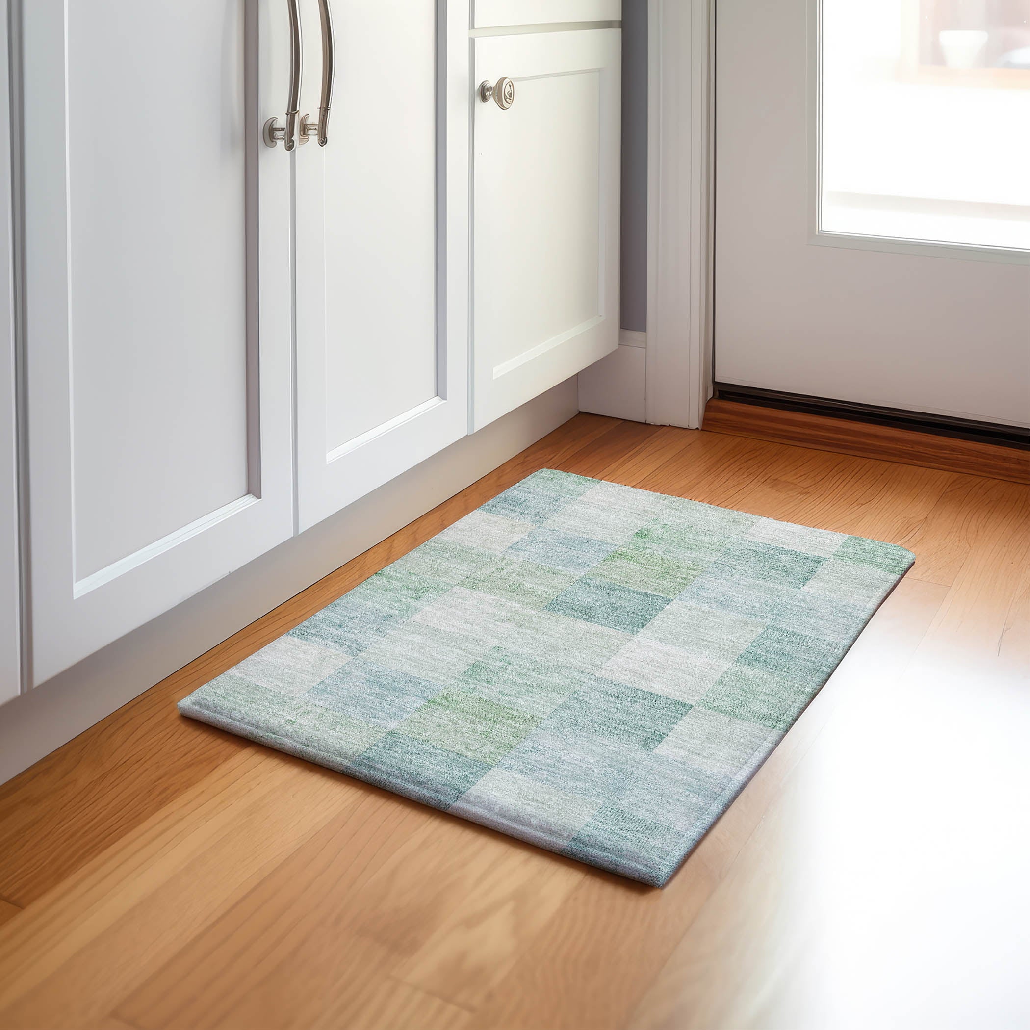 Luxury Machine Washable Indoor/Outdoor Transitional PA10 Seafoam Blue Rug 1'8" x 2'6" #shape_Rectangle