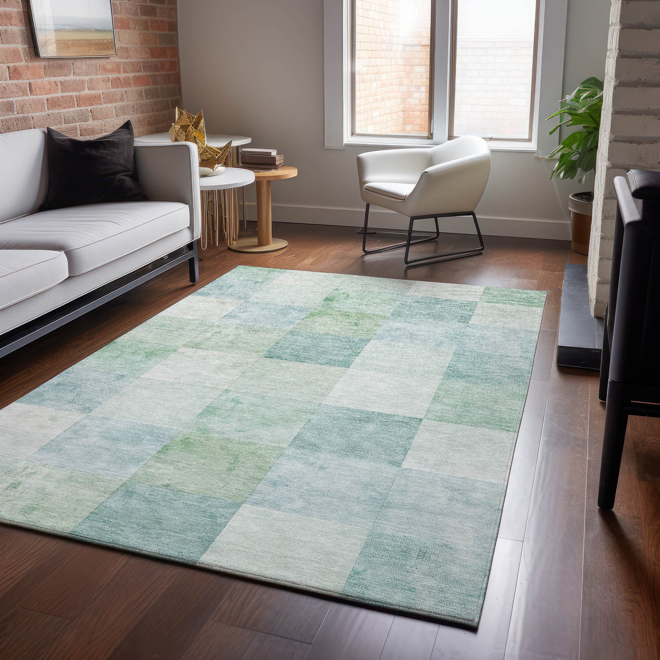 Luxury Machine Washable Indoor/Outdoor Transitional PA10 Seafoam Blue Rug 2'6" x 3'10" #shape_Rectangle
