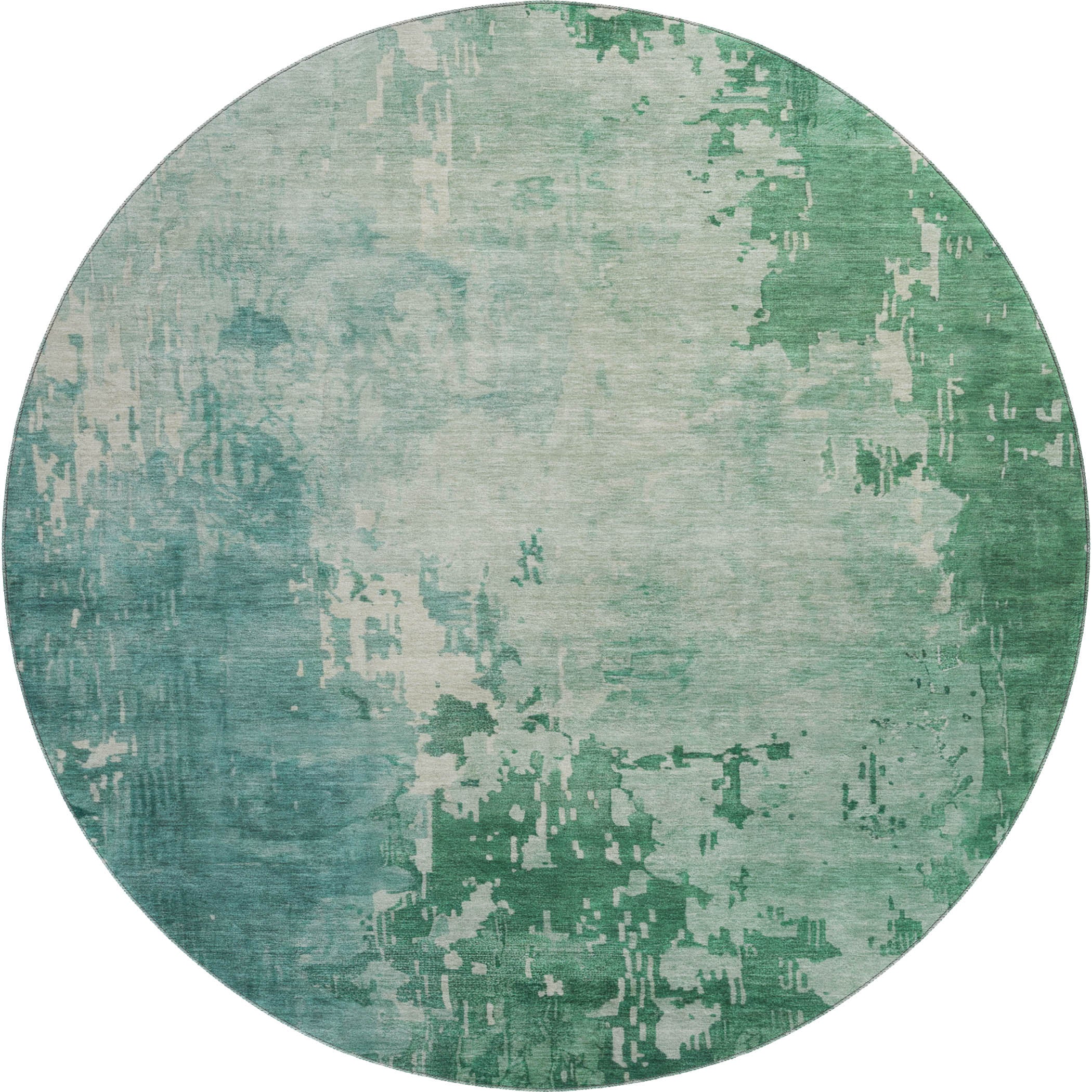Luxury Machine Washable Indoor/Outdoor Transitional PA11 Emerald Green Rug 8' x 8' #shape_Round