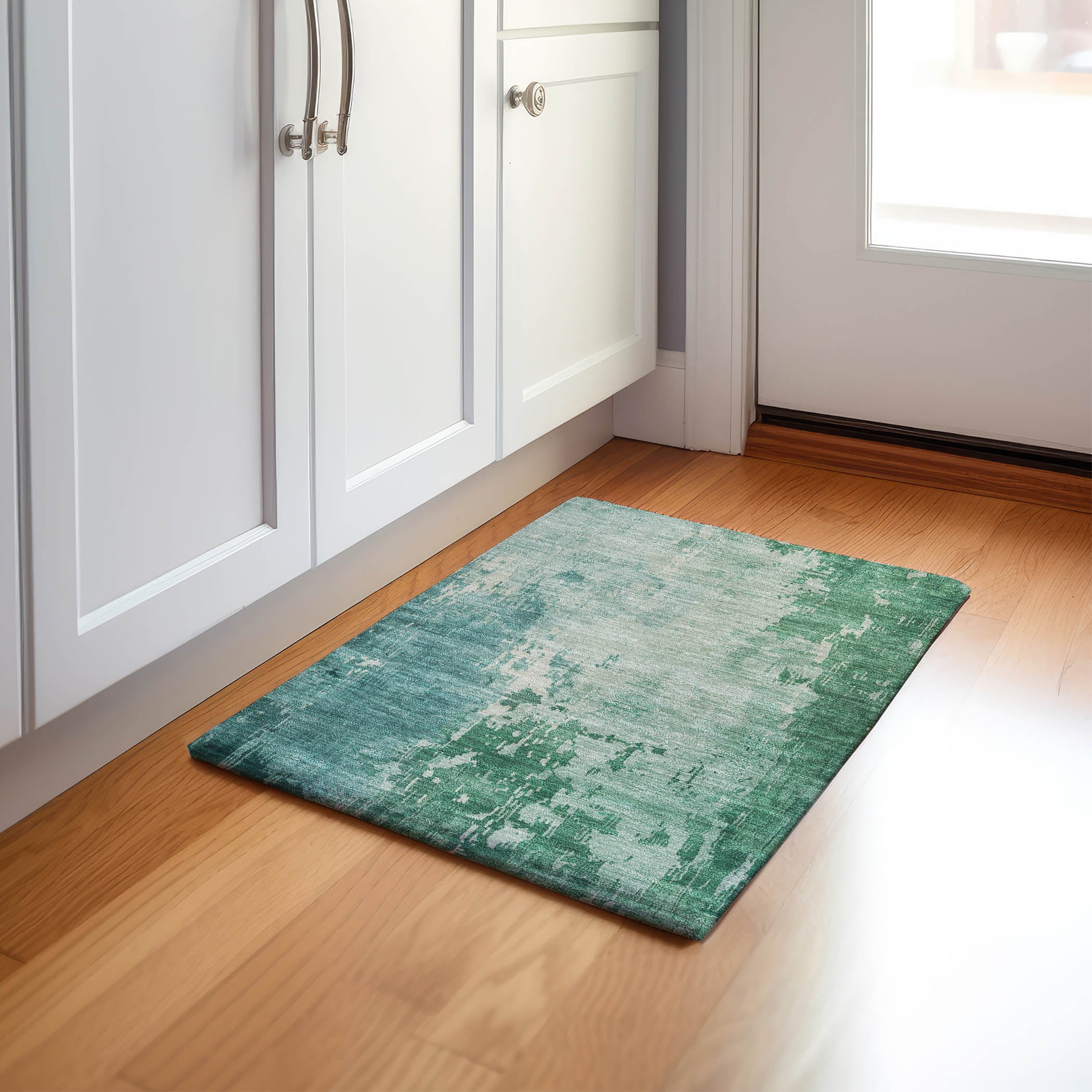 Luxury Machine Washable Indoor/Outdoor Transitional PA11 Emerald Green Rug 1'8" x 2'6" #shape_Rectangle