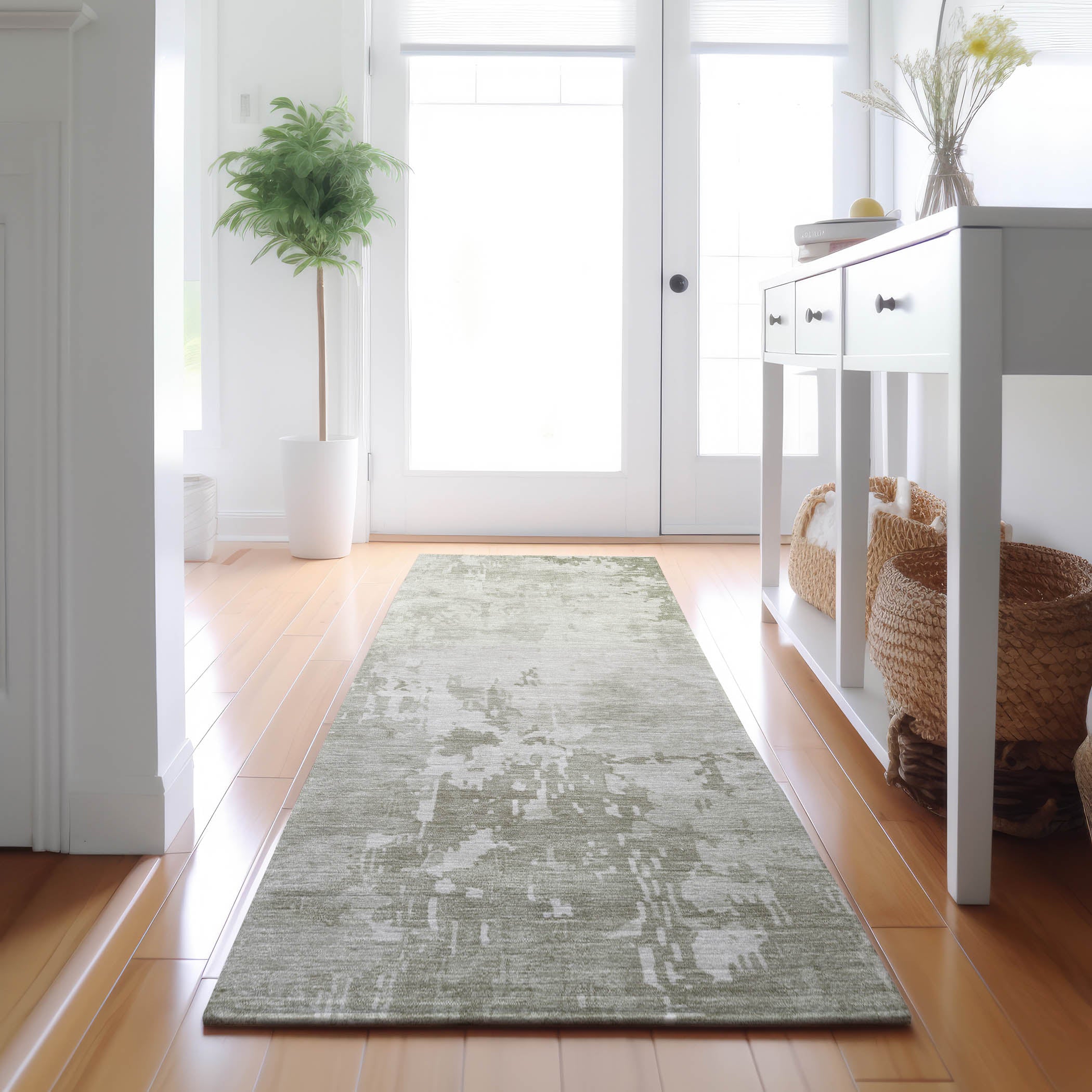 Luxury Machine Washable Indoor/Outdoor Transitional PA11 Linen Brown Rug 2'3" x 7'6" #shape_Runner