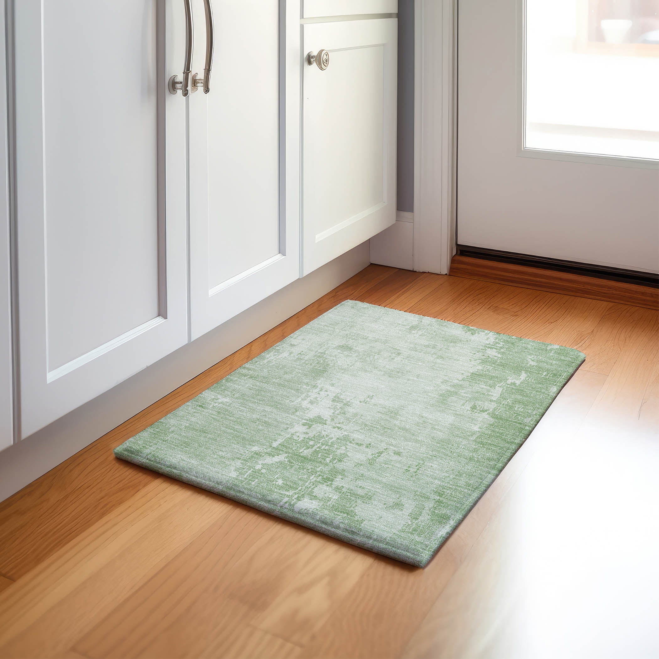 Luxury Machine Washable Indoor/Outdoor Transitional PA11 Mint Green Rug 1'8" x 2'6" #shape_Rectangle