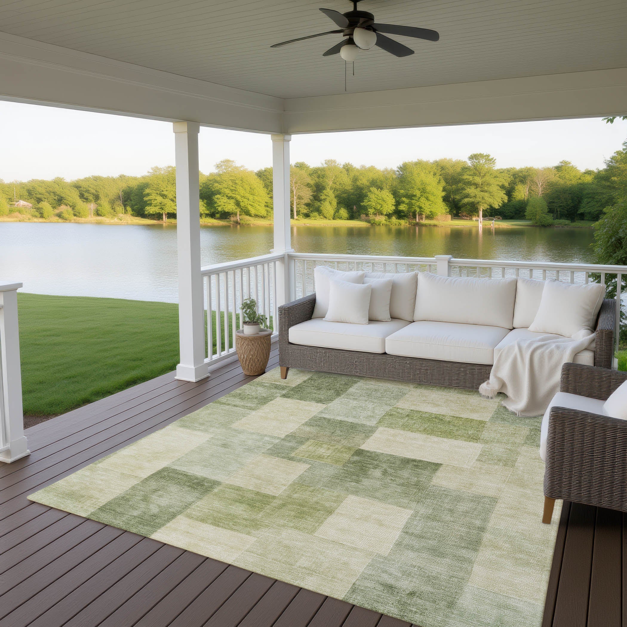 Luxury Machine Washable Indoor/Outdoor Transitional PA12 Aloe Green Rug 2'6" x 3'10" #shape_Rectangle