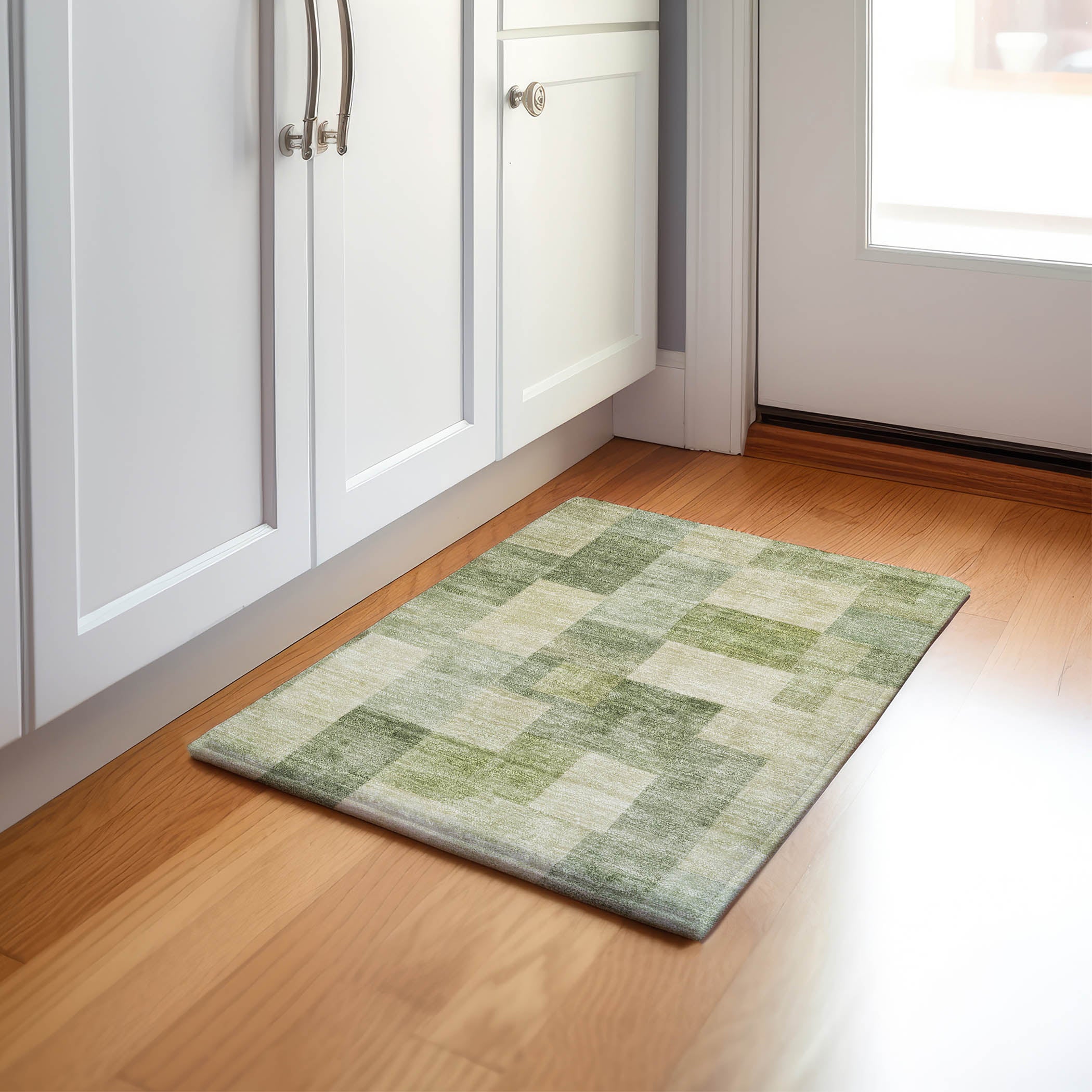 Luxury Machine Washable Indoor/Outdoor Transitional PA12 Aloe Green Rug 1'8" x 2'6" #shape_Rectangle