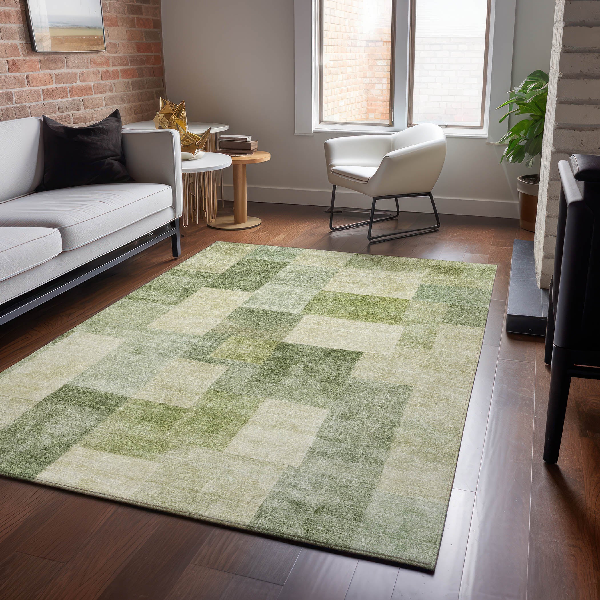 Luxury Machine Washable Indoor/Outdoor Transitional PA12 Aloe Green Rug 2'6" x 3'10" #shape_Rectangle