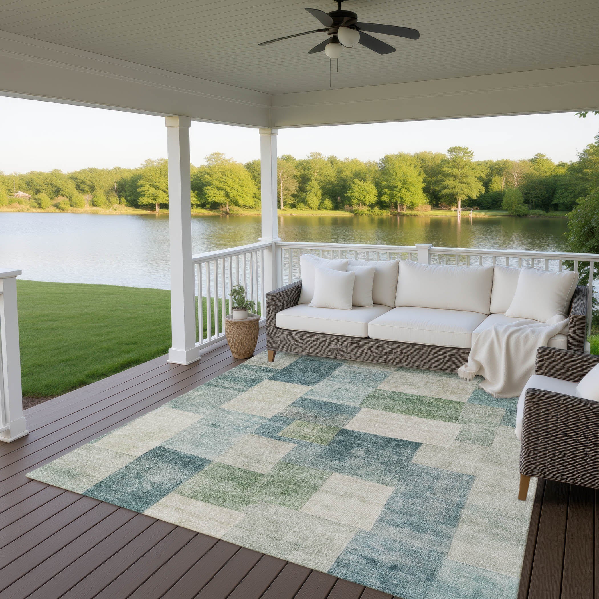 Luxury Machine Washable Indoor/Outdoor Transitional PA12 Seafoam Blue Rug 2'6" x 3'10" #shape_Rectangle