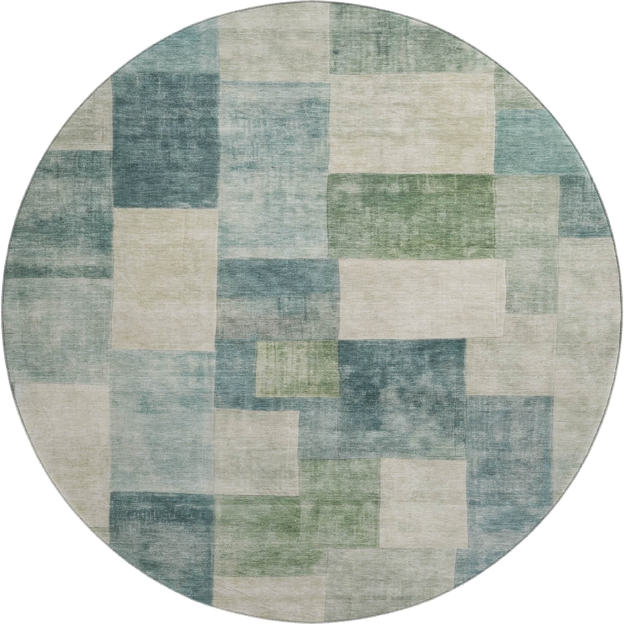 Luxury Machine Washable Indoor/Outdoor Transitional PA12 Seafoam Blue Rug 8' x 8' #shape_Round