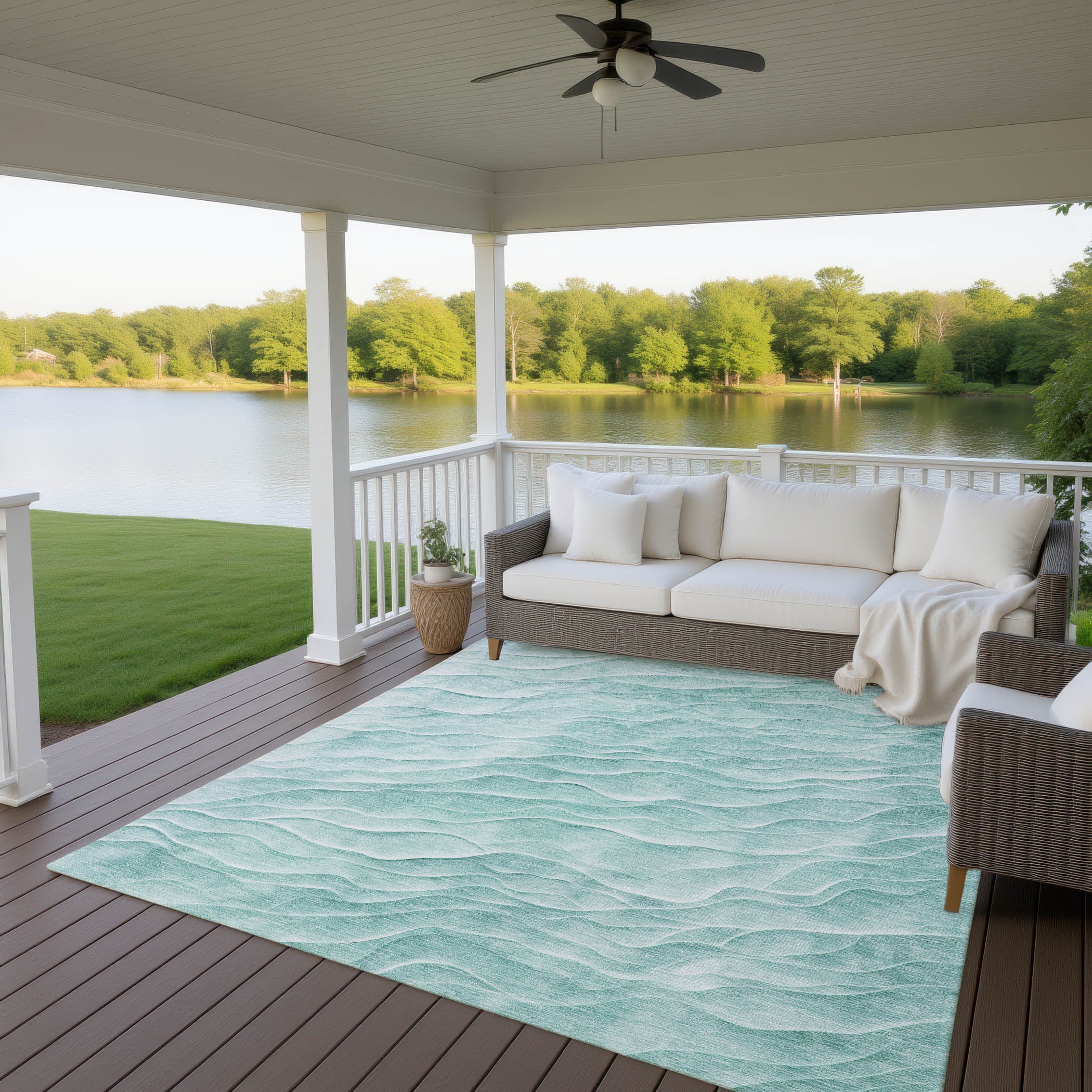 Luxury Machine Washable Indoor/Outdoor Transitional PA1 Aqua Teal Rug 2'6" x 3'10" #shape_Rectangle