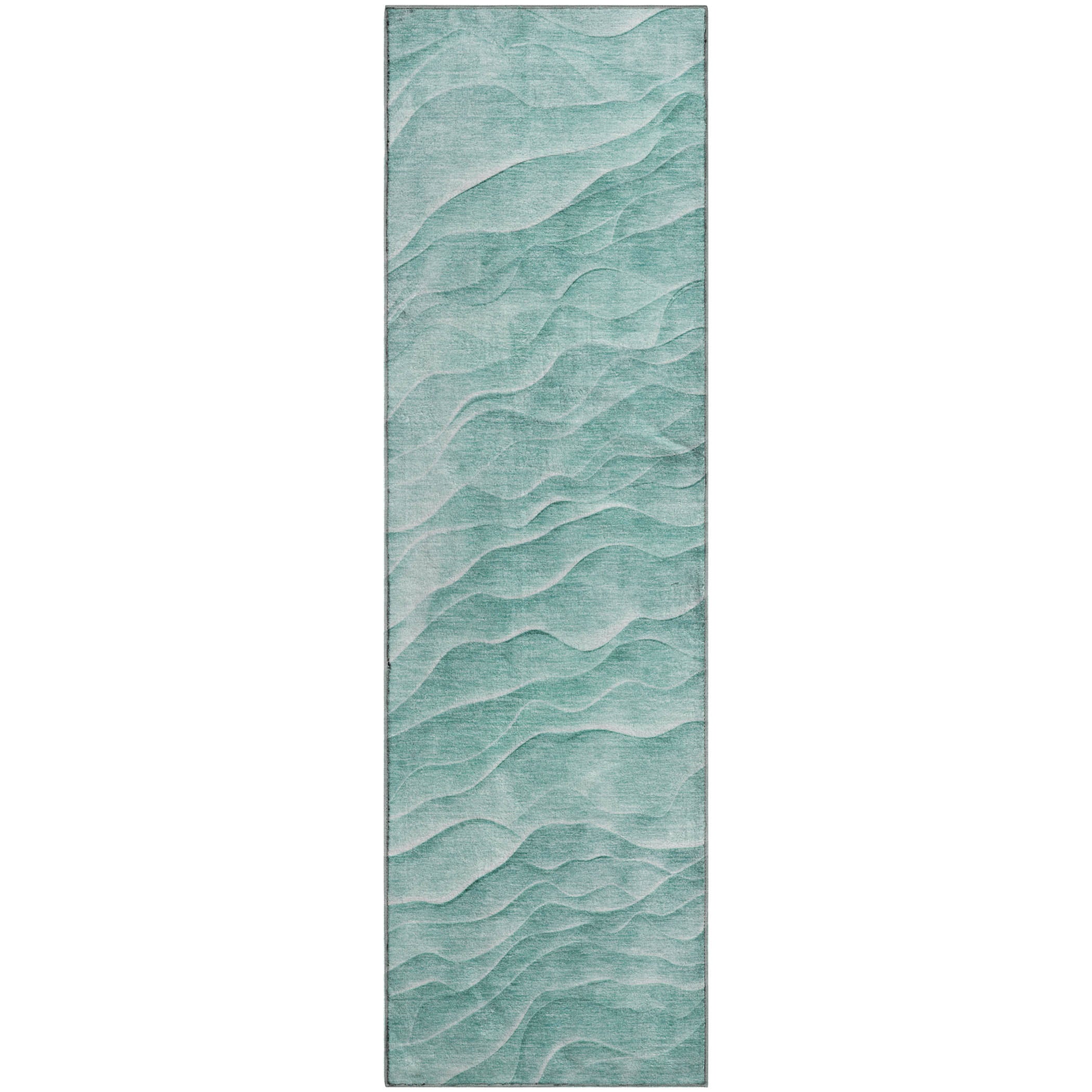 Luxury Machine Washable Indoor/Outdoor Transitional PA1 Aqua Teal Rug 2'3" x 7'6" #shape_Runner