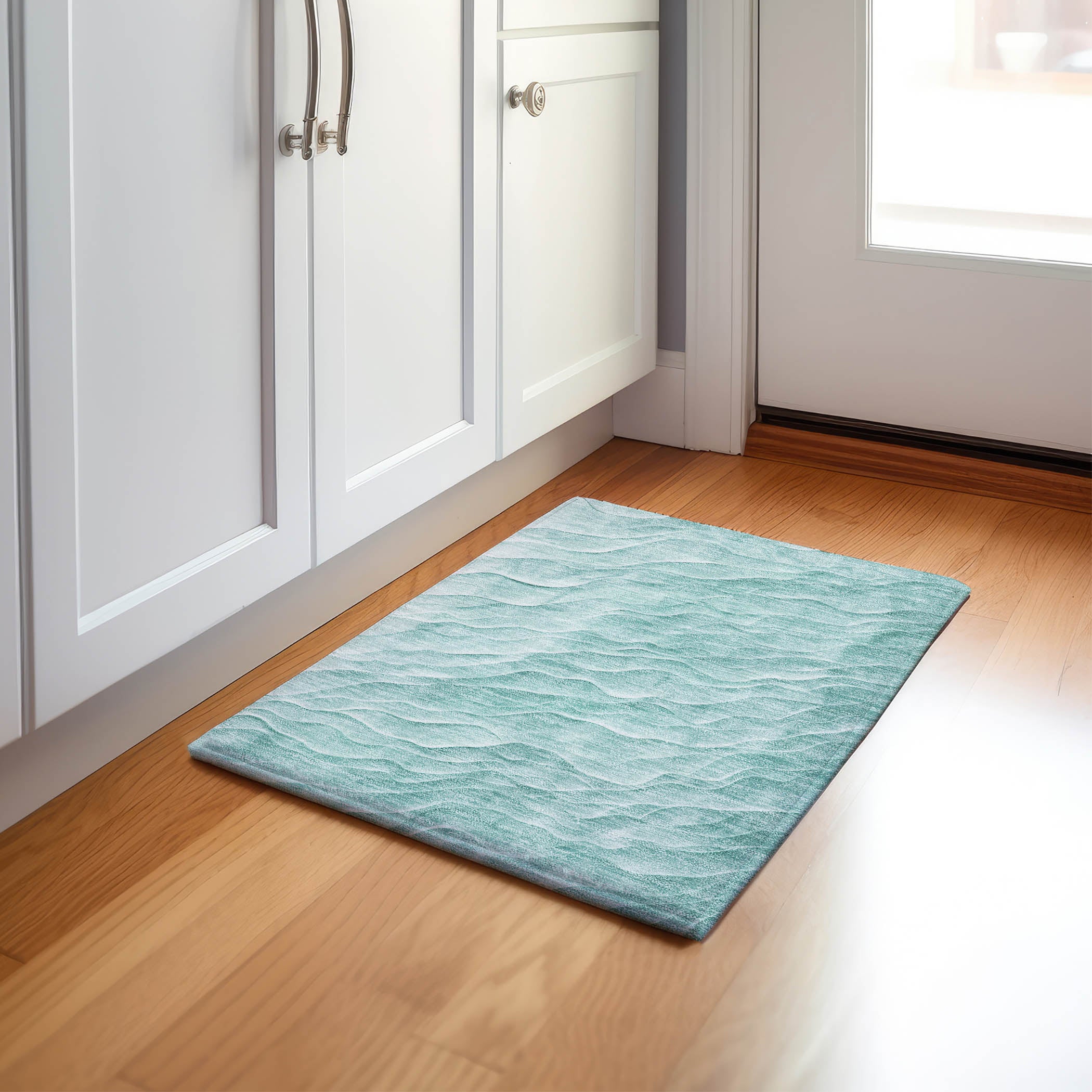 Luxury Machine Washable Indoor/Outdoor Transitional PA1 Aqua Teal Rug 1'8" x 2'6" #shape_Rectangle