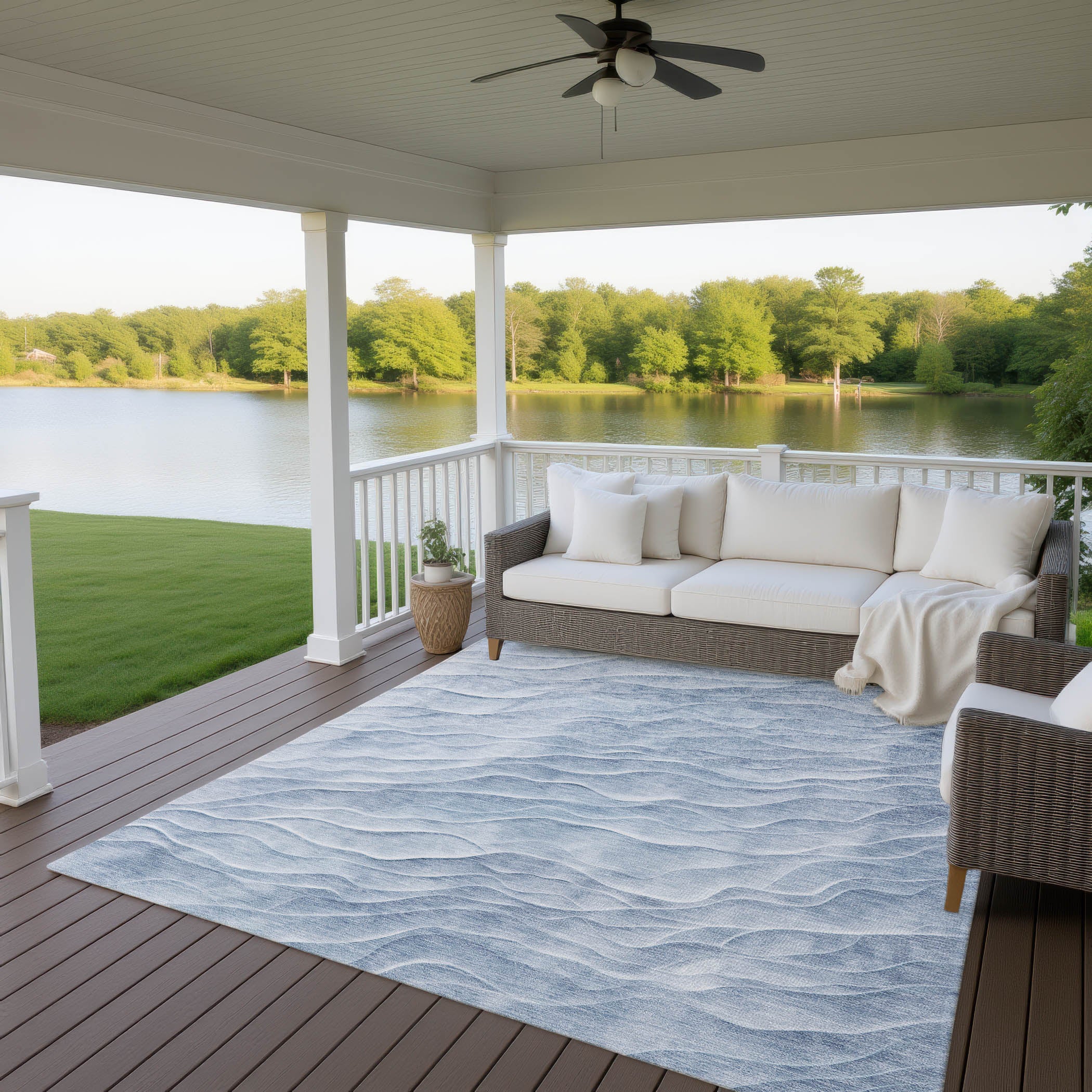 Luxury Machine Washable Indoor/Outdoor Transitional PA1 Denim Blue Rug 2'6" x 3'10" #shape_Rectangle
