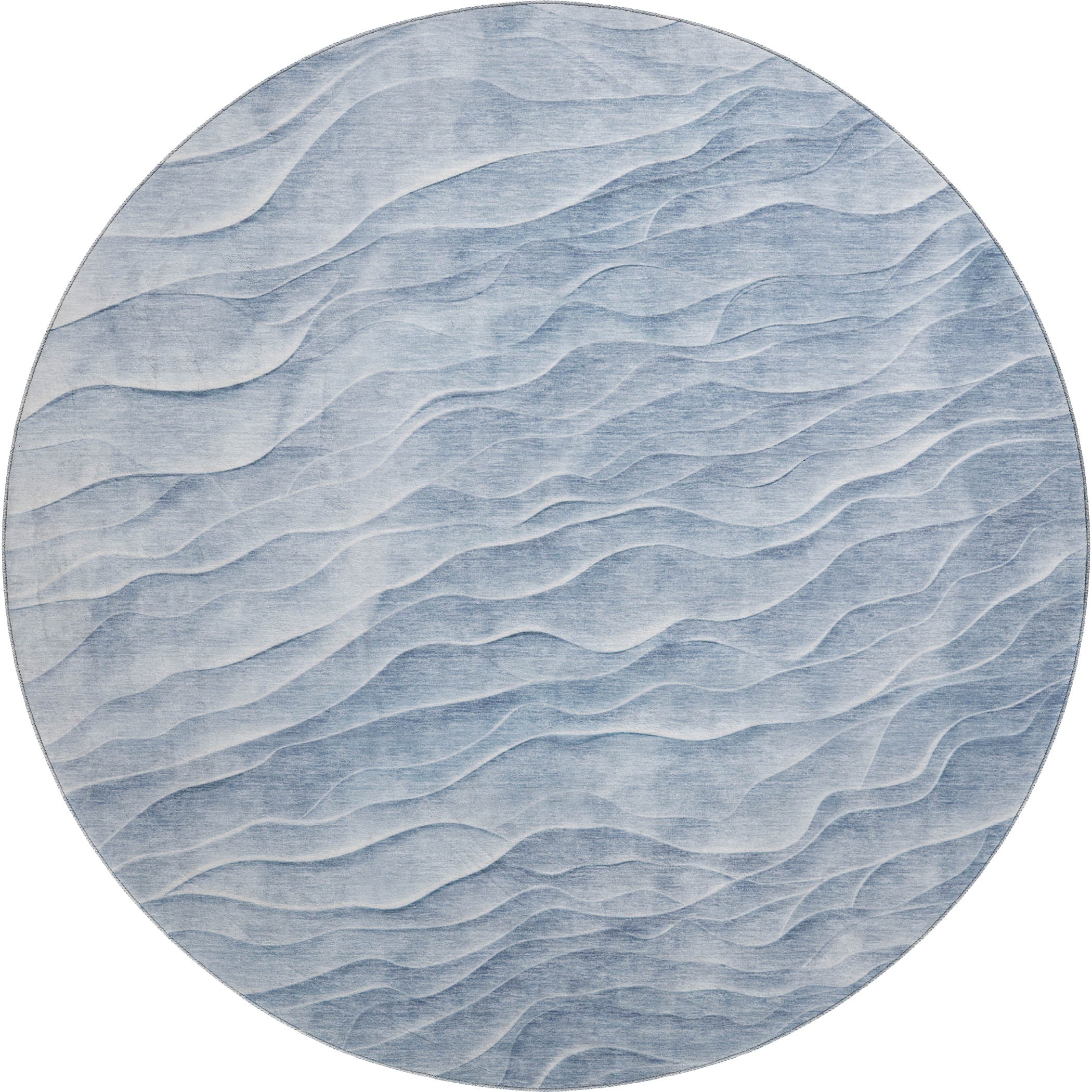 Luxury Machine Washable Indoor/Outdoor Transitional PA1 Denim Blue Rug 8' x 8' #shape_Round