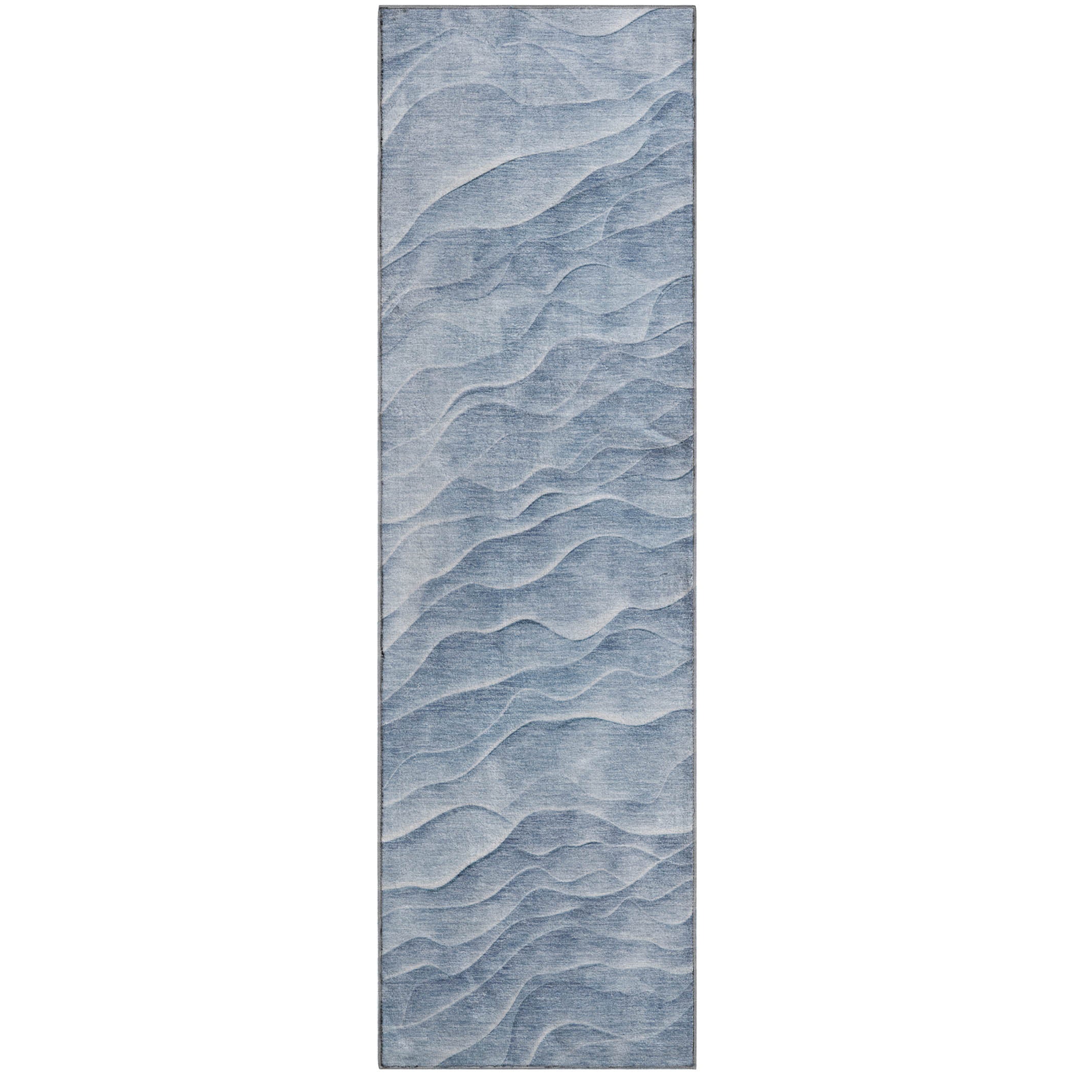 Luxury Machine Washable Indoor/Outdoor Transitional PA1 Denim Blue Rug 2'3" x 7'6" #shape_Runner