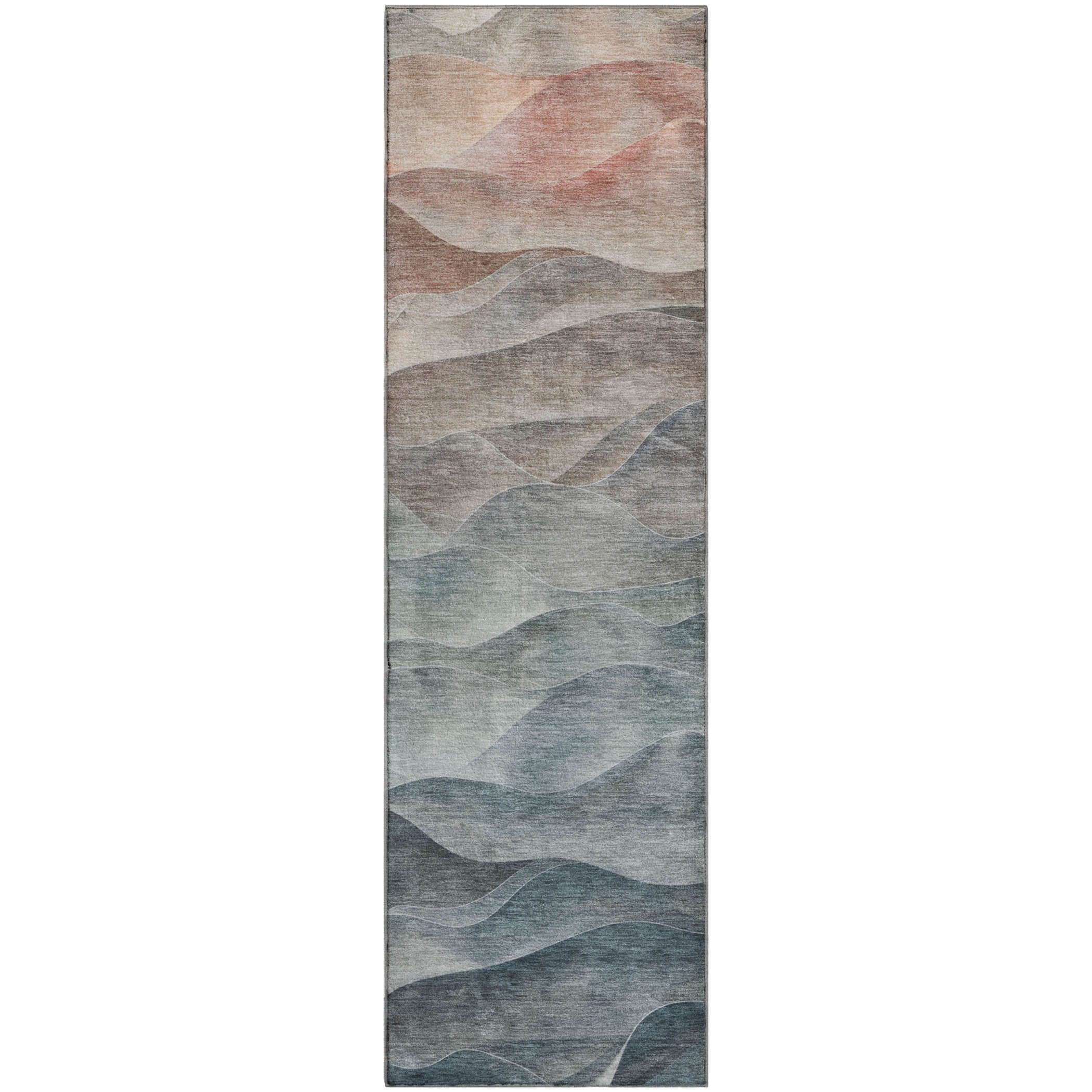 Luxury Machine Washable Indoor/Outdoor Transitional PA2 Teal Rug 2'3" x 7'6" #shape_Runner