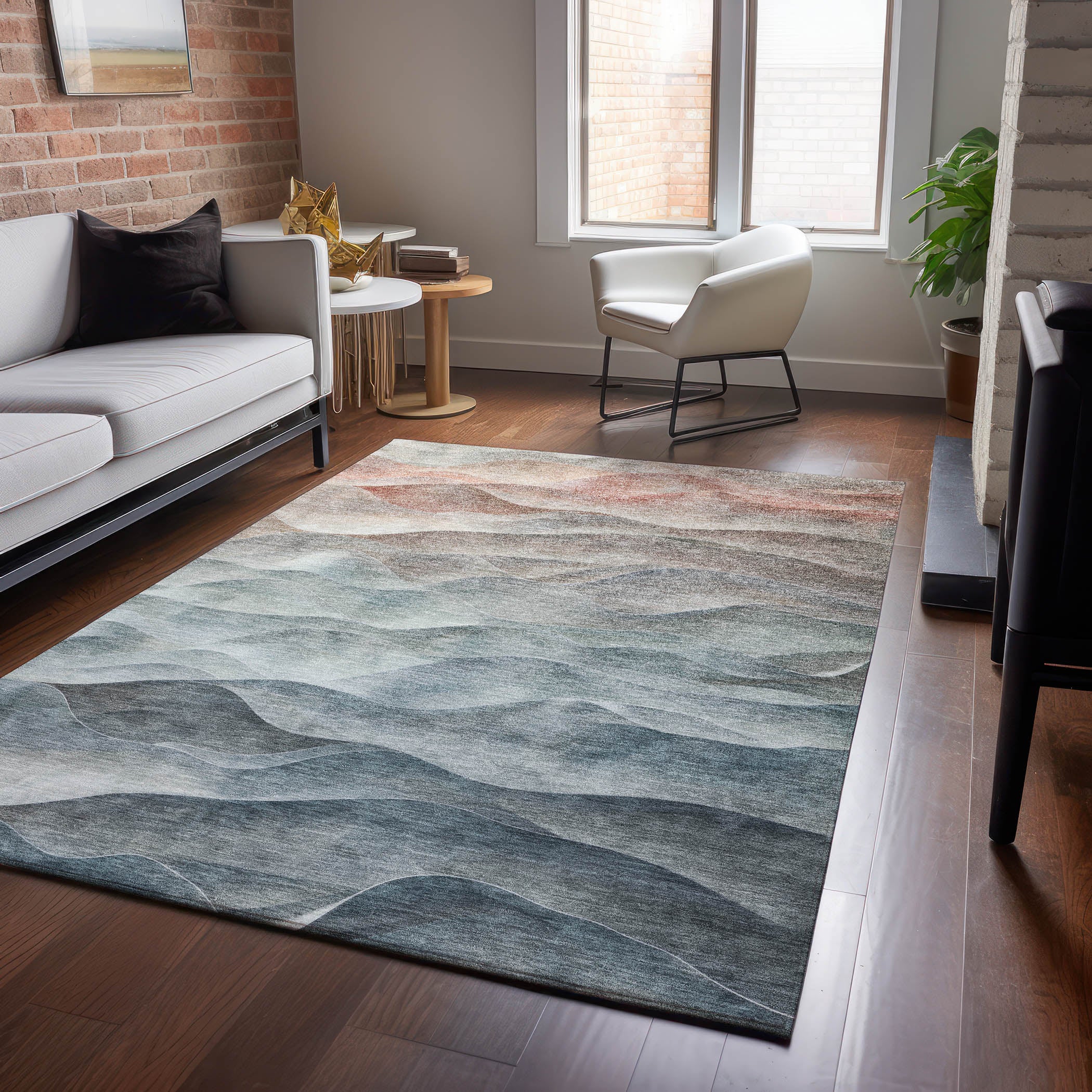 Luxury Machine Washable Indoor/Outdoor Transitional PA2 Teal Rug 2'6" x 3'10" #shape_Rectangle
