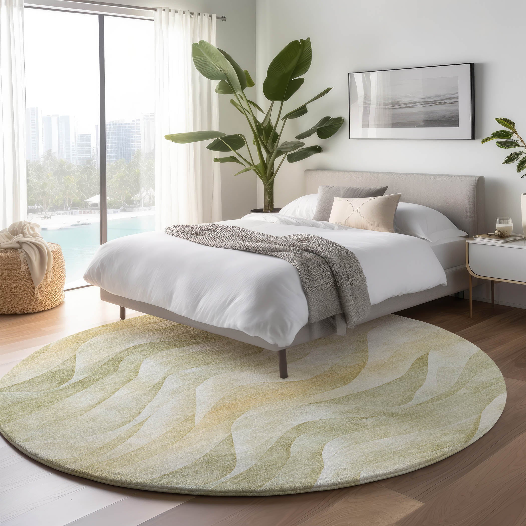 Luxury Machine Washable Indoor/Outdoor Transitional PA3 Aloe Green Rug 8' x 8' #shape_Round