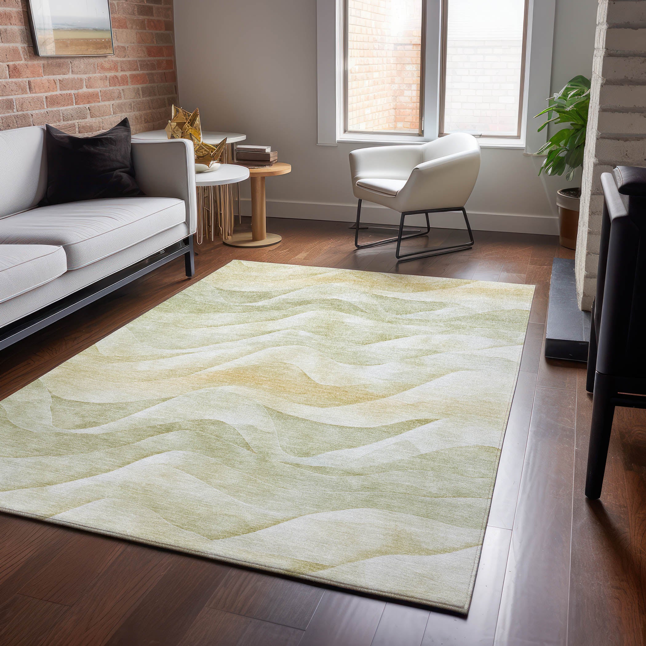 Luxury Machine Washable Indoor/Outdoor Transitional PA3 Aloe Green Rug 2'6" x 3'10" #shape_Rectangle