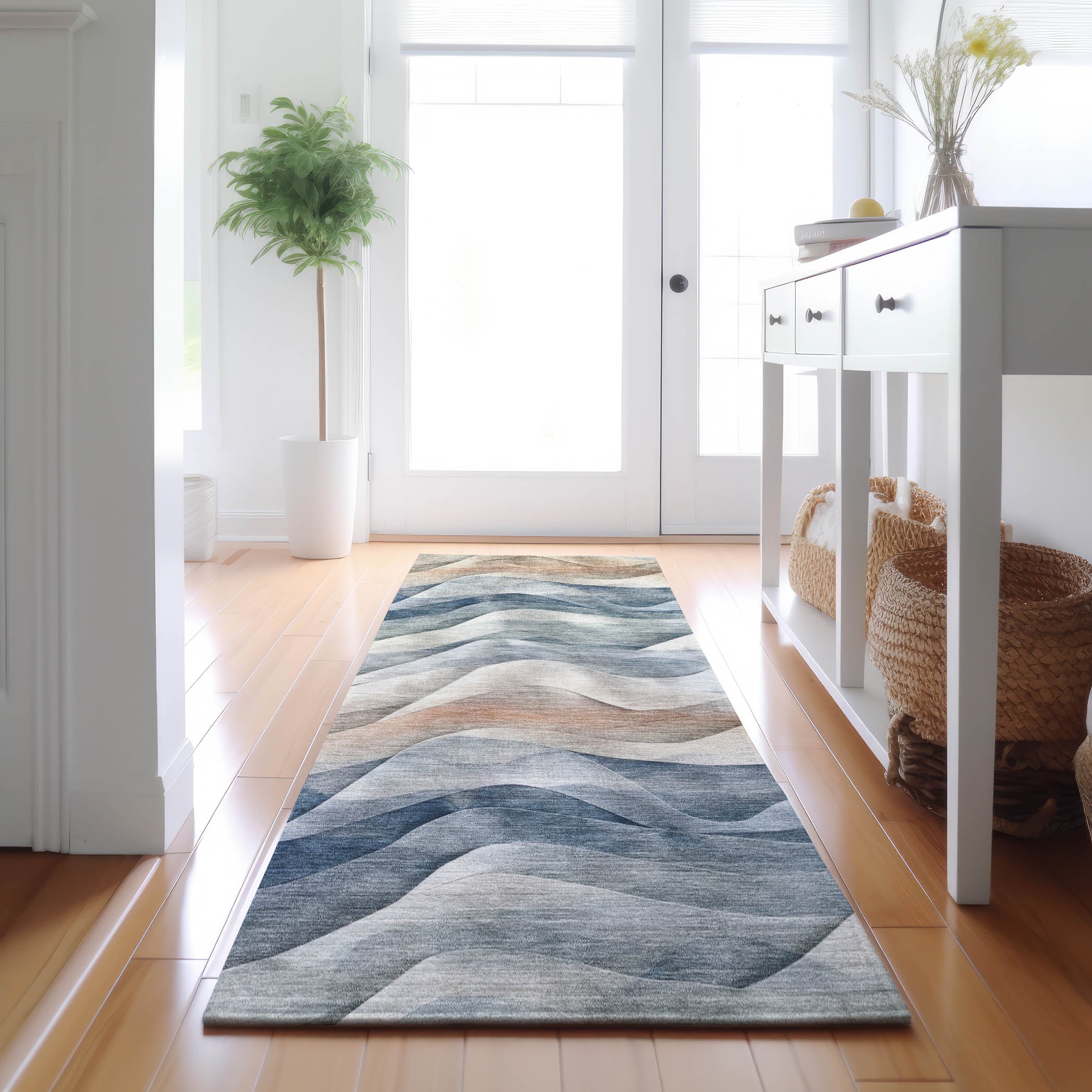 Luxury Machine Washable Indoor/Outdoor Transitional PA3 Blue Rug 2'3" x 7'6" #shape_Runner