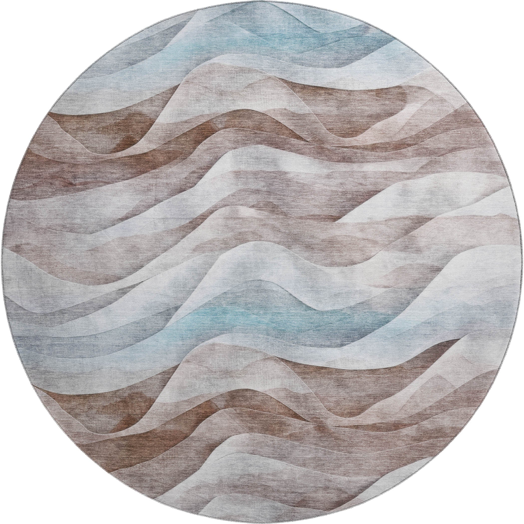 Luxury Machine Washable Indoor/Outdoor Transitional PA3 Mocha Brown Rug 8' x 8' #shape_Round