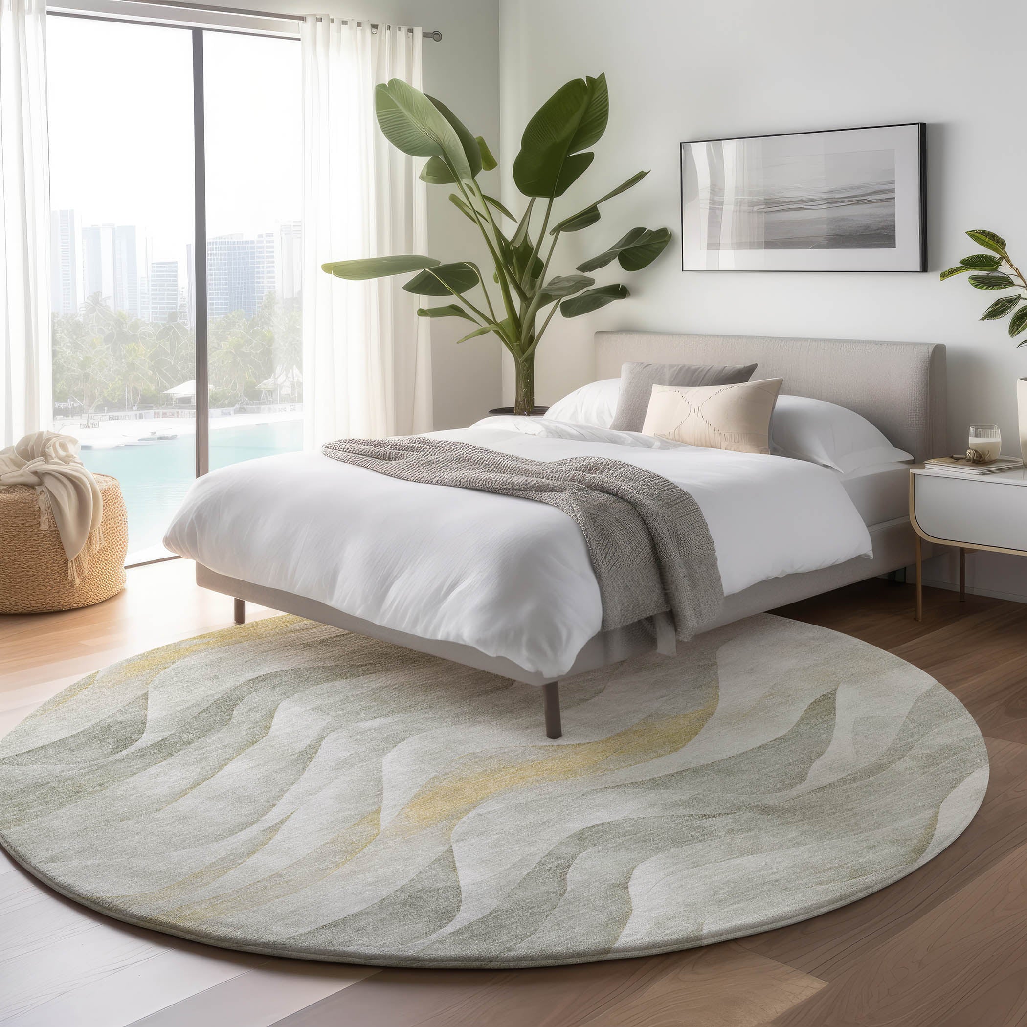 Luxury Machine Washable Indoor/Outdoor Transitional PA3 Silver Gray Rug 8' x 8' #shape_Round