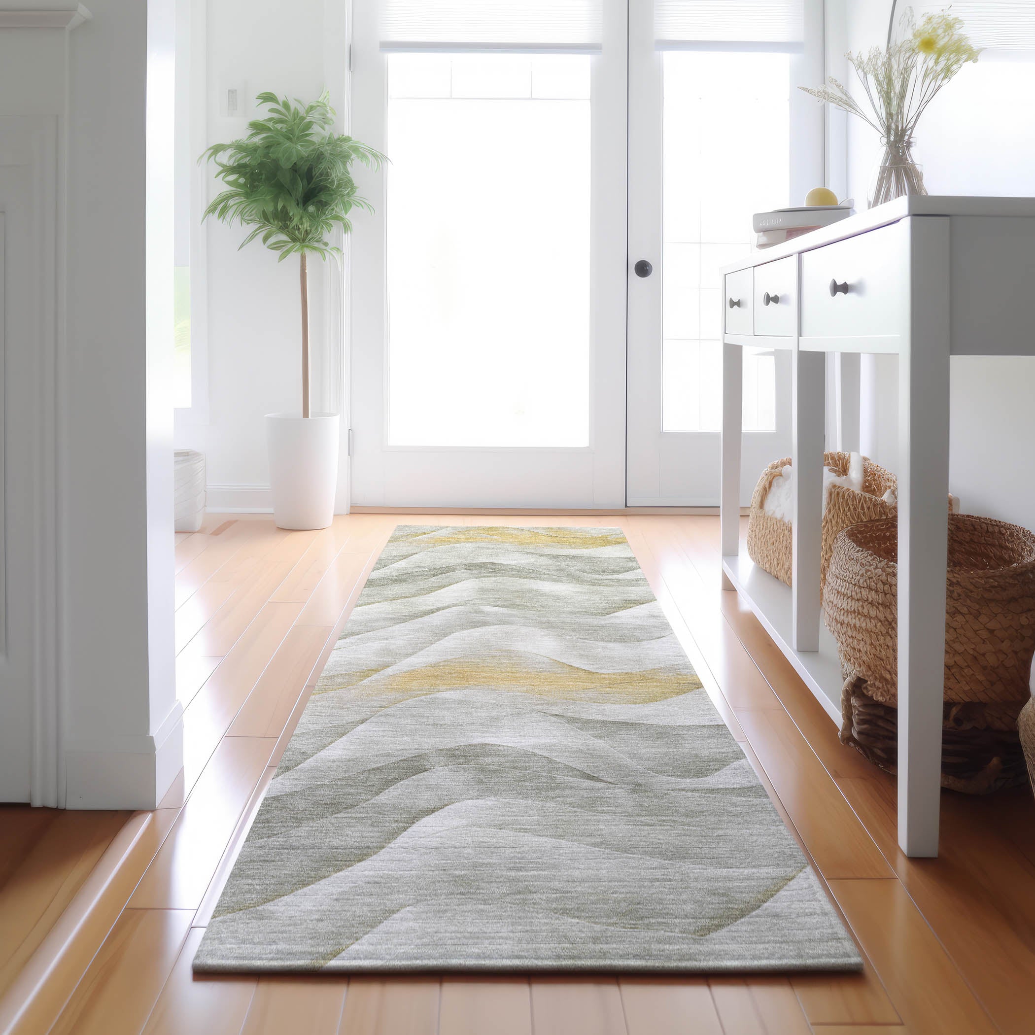 Luxury Machine Washable Indoor/Outdoor Transitional PA3 Silver Gray Rug 2'3" x 7'6" #shape_Runner