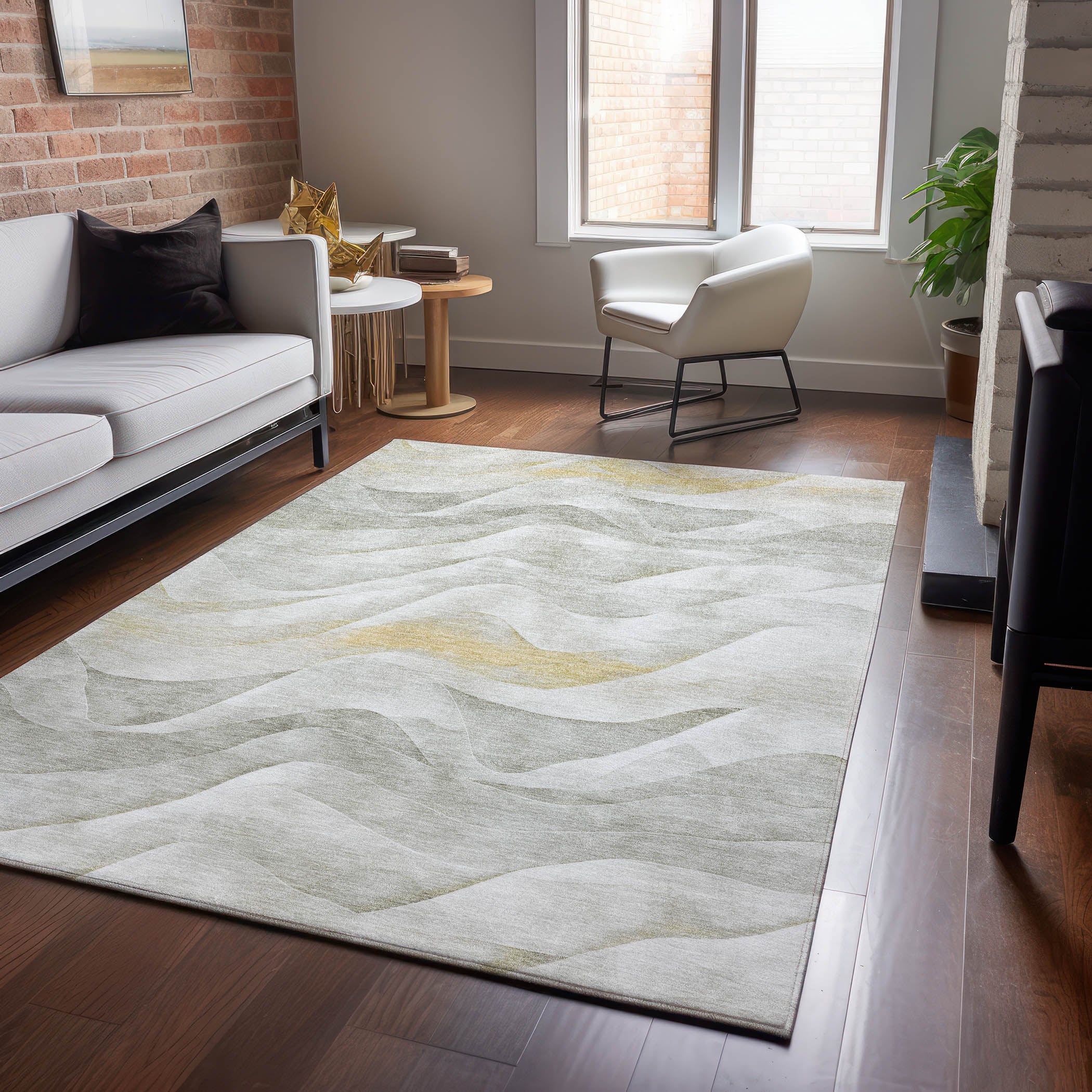 Luxury Machine Washable Indoor/Outdoor Transitional PA3 Silver Gray Rug 2'6" x 3'10" #shape_Rectangle