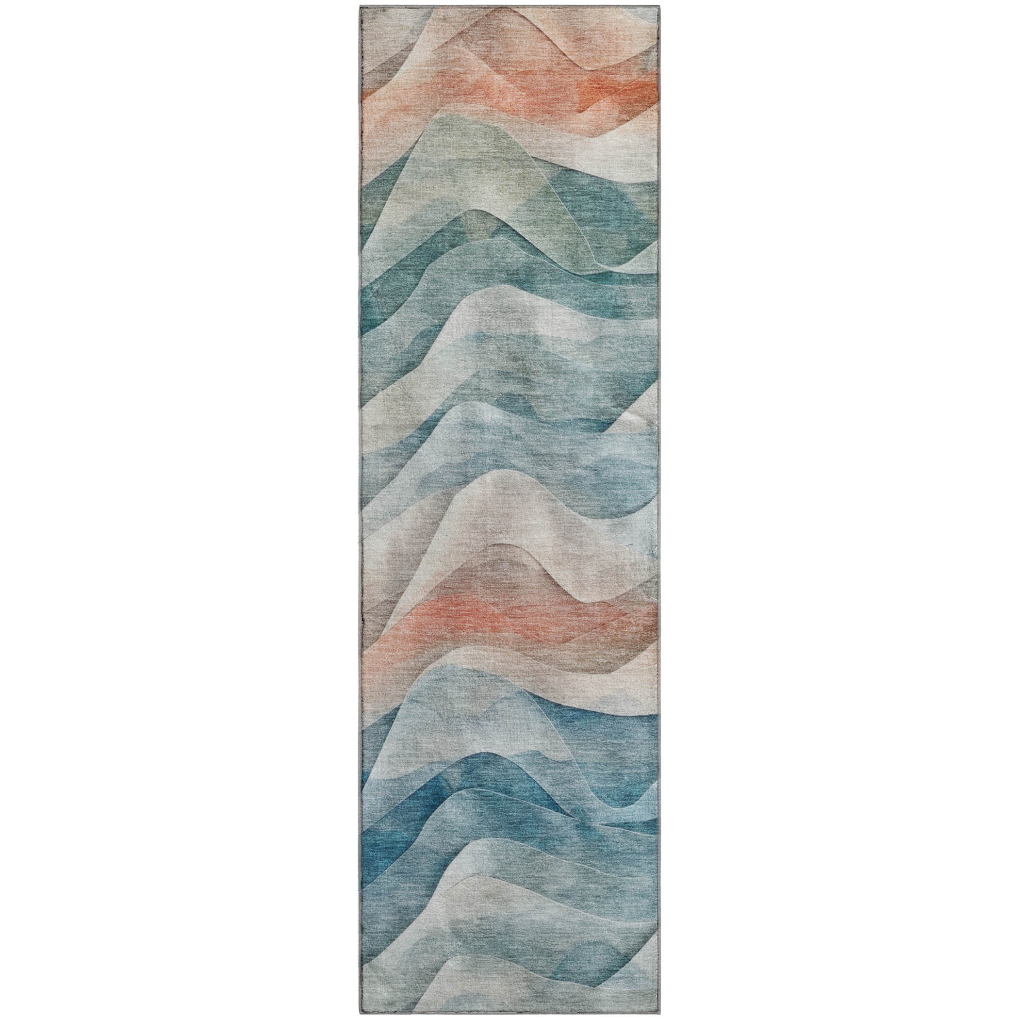 Luxury Machine Washable Indoor/Outdoor Transitional PA3 Teal Rug 2'3" x 7'6" #shape_Runner