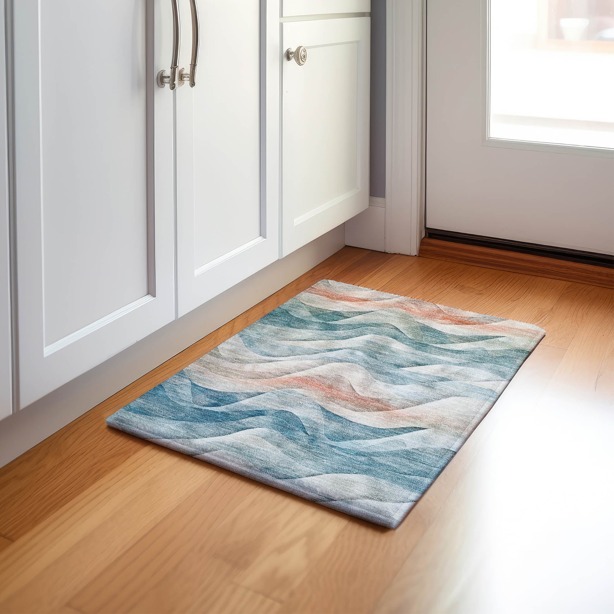 Luxury Machine Washable Indoor/Outdoor Transitional PA3 Teal Rug 1'8" x 2'6" #shape_Rectangle