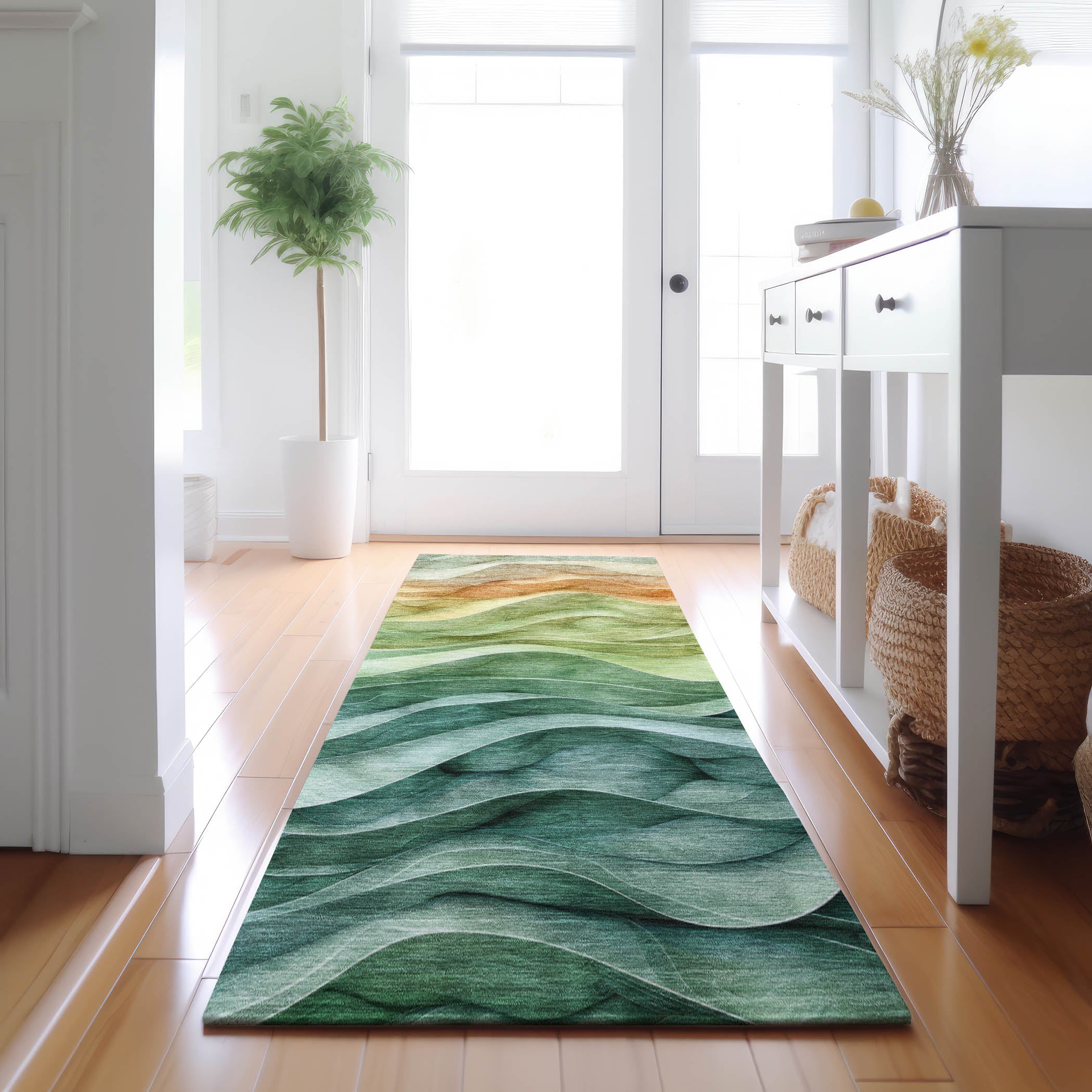 Luxury Machine Washable Indoor/Outdoor Transitional PA4 Teal Rug 2'3" x 7'6" #shape_Runner