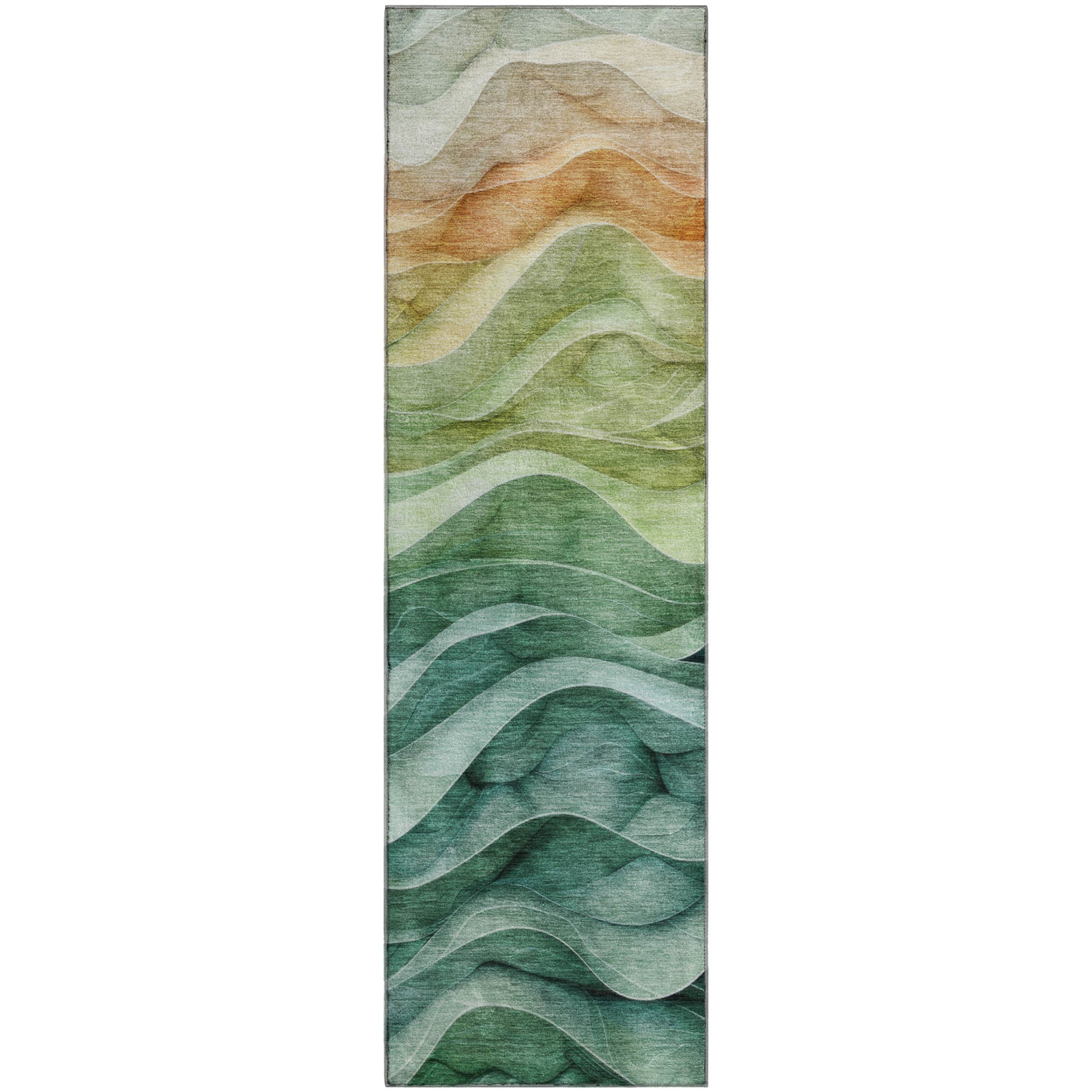 Luxury Machine Washable Indoor/Outdoor Transitional PA4 Teal Rug 2'3" x 7'6" #shape_Runner