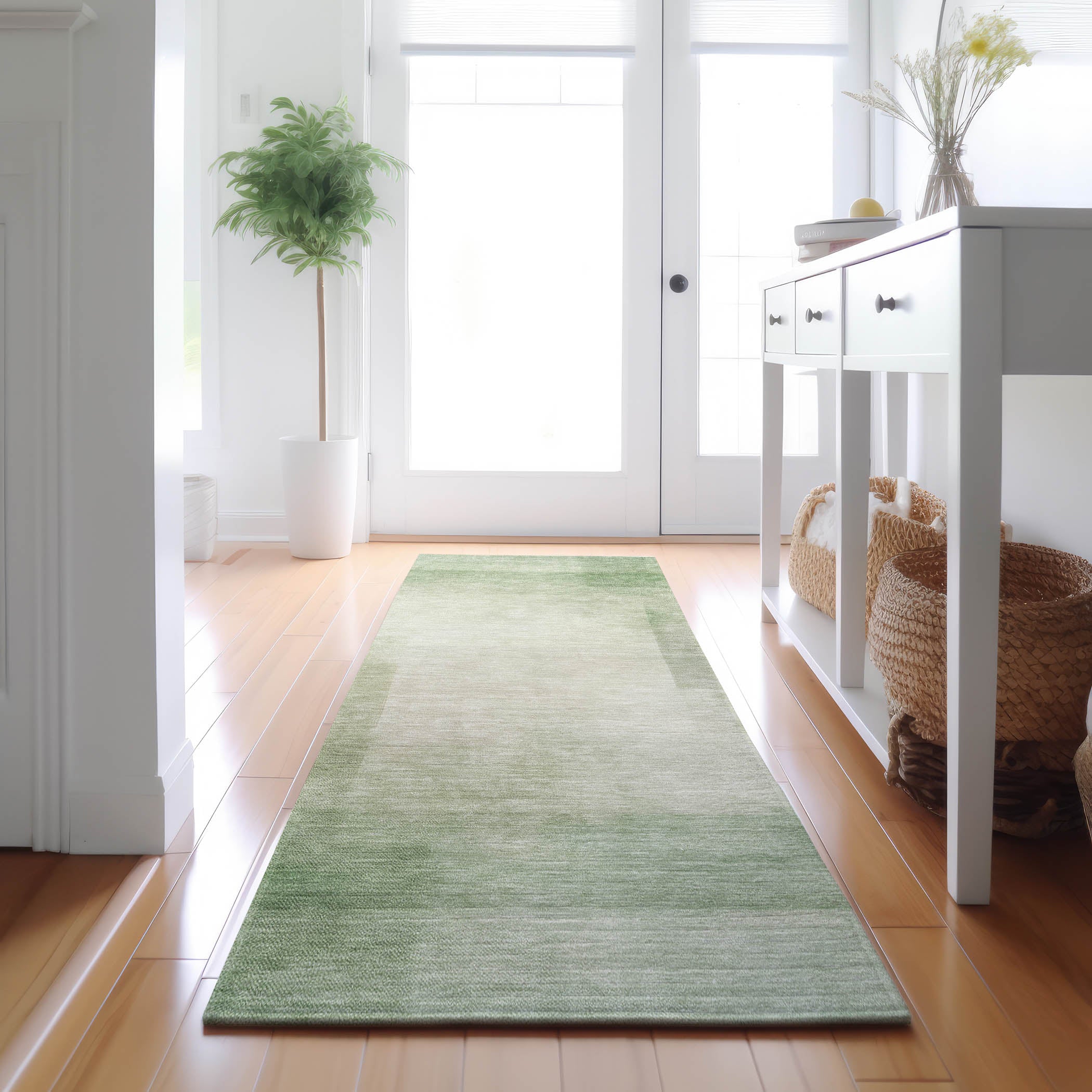 Luxury Machine Washable Indoor/Outdoor Transitional PA5 Aloe Green Rug 2'3" x 7'6" #shape_Runner