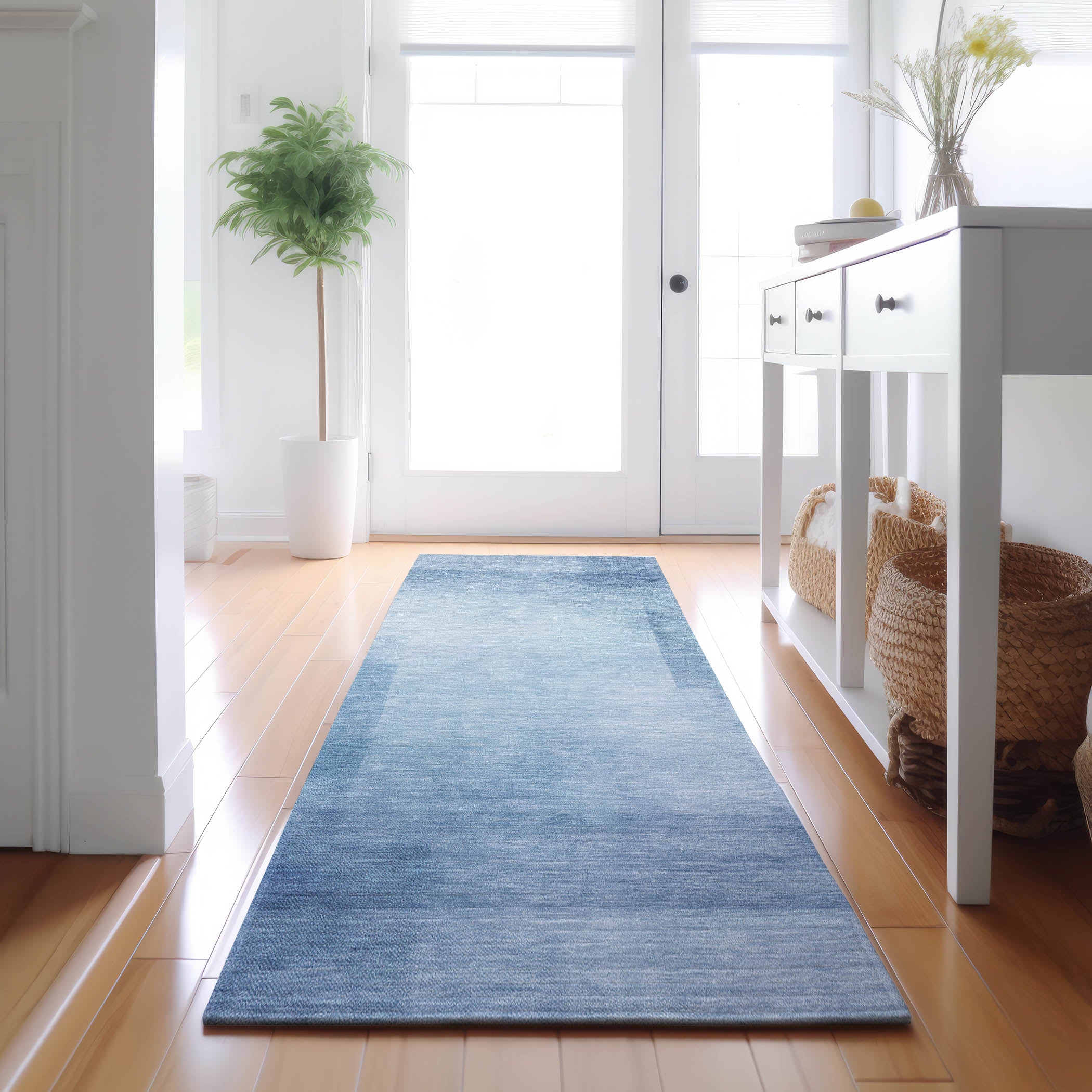 Luxury Machine Washable Indoor/Outdoor Transitional PA5 Blue Rug 2'3" x 7'6" #shape_Runner