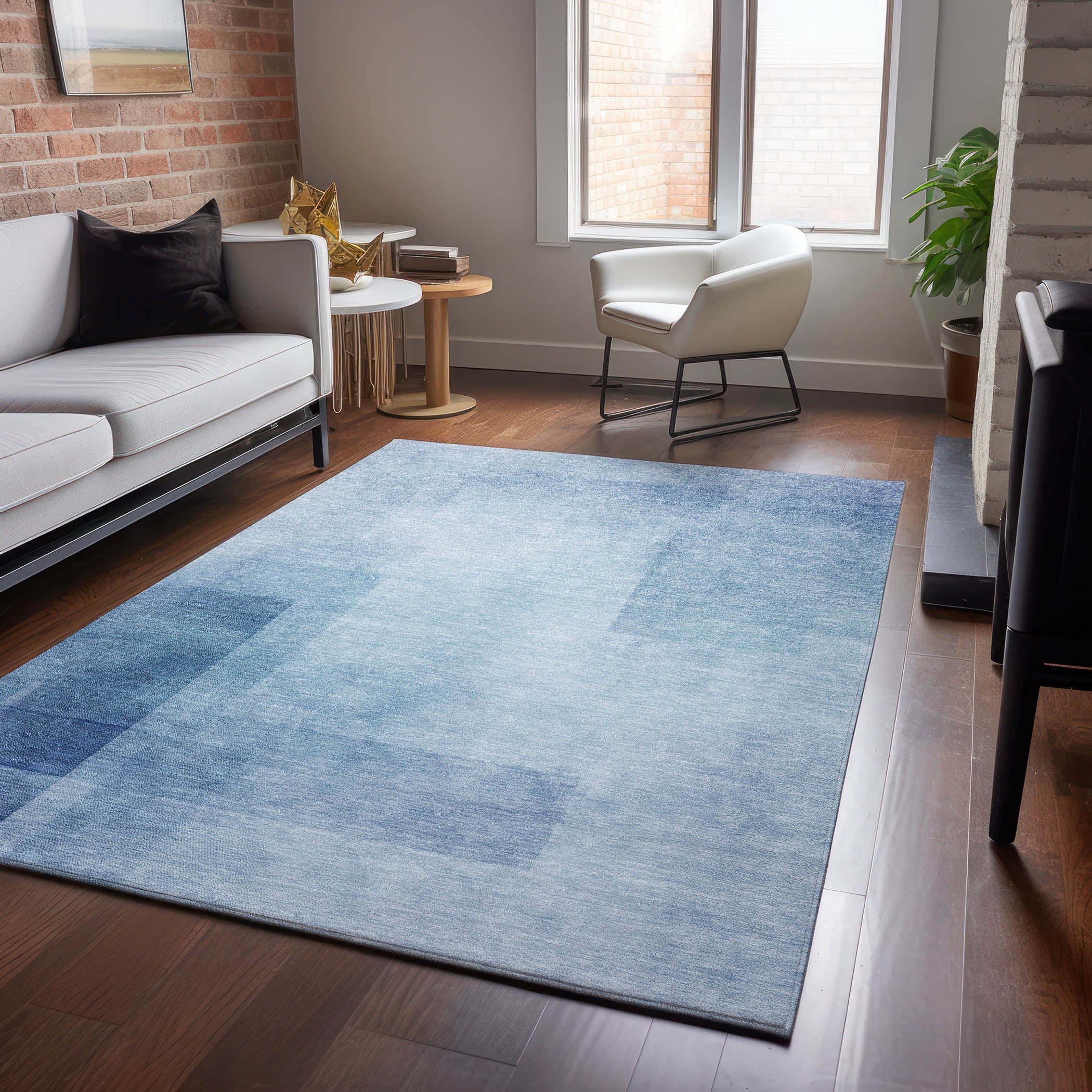 Luxury Machine Washable Indoor/Outdoor Transitional PA5 Blue Rug 2'6" x 3'10" #shape_Rectangle