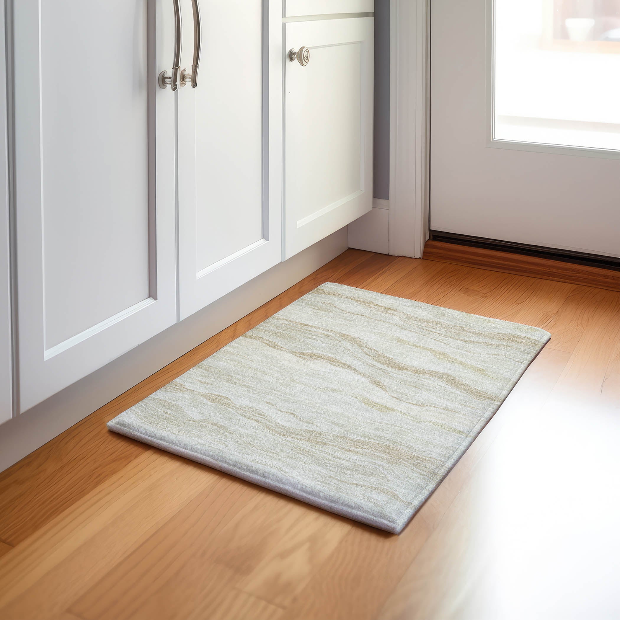 Luxury Machine Washable Indoor/Outdoor Transitional PA6 Beige Brown Rug 1'8" x 2'6" #shape_Rectangle