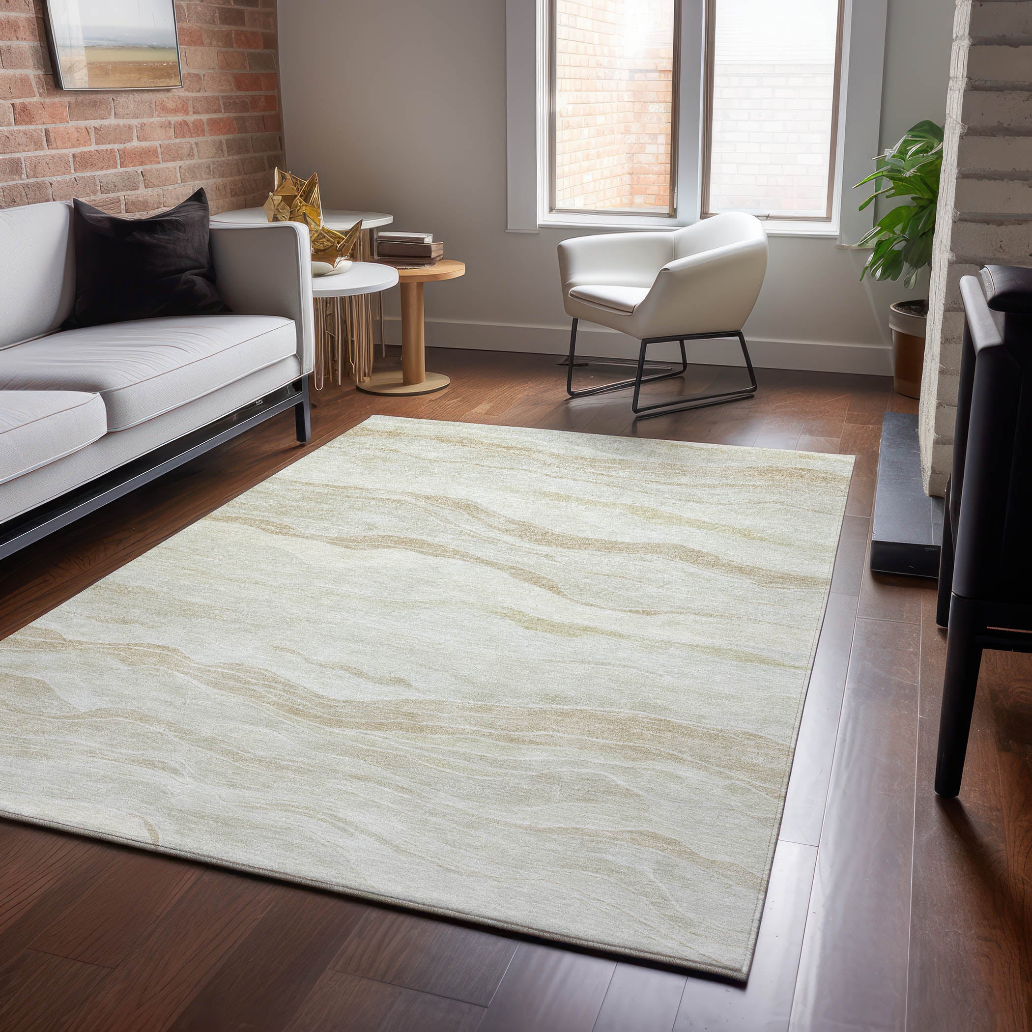 Luxury Machine Washable Indoor/Outdoor Transitional PA6 Beige Brown Rug 2'6" x 3'10" #shape_Rectangle