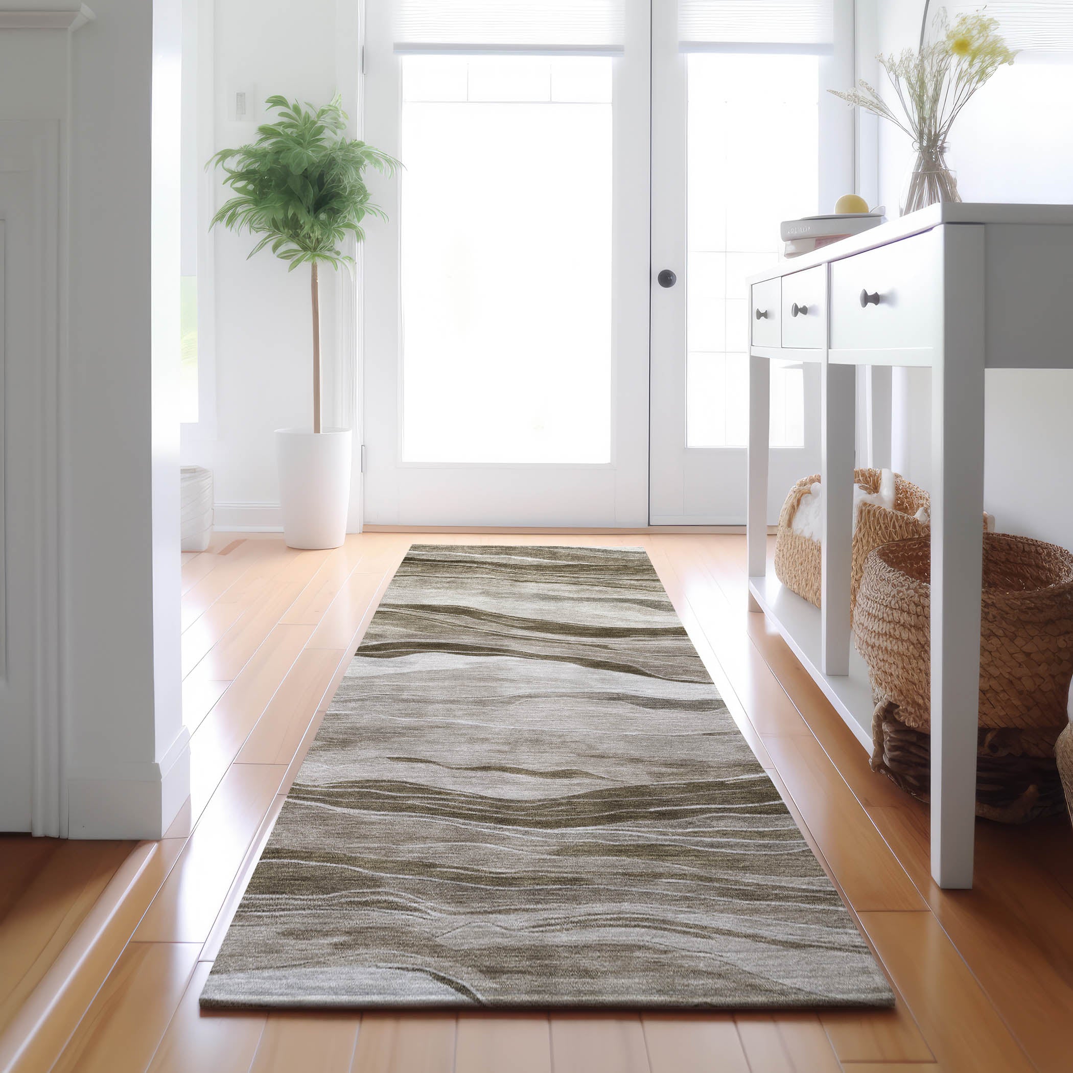 Luxury Machine Washable Indoor/Outdoor Transitional PA6 Brown Rug 2'3" x 7'6" #shape_Runner