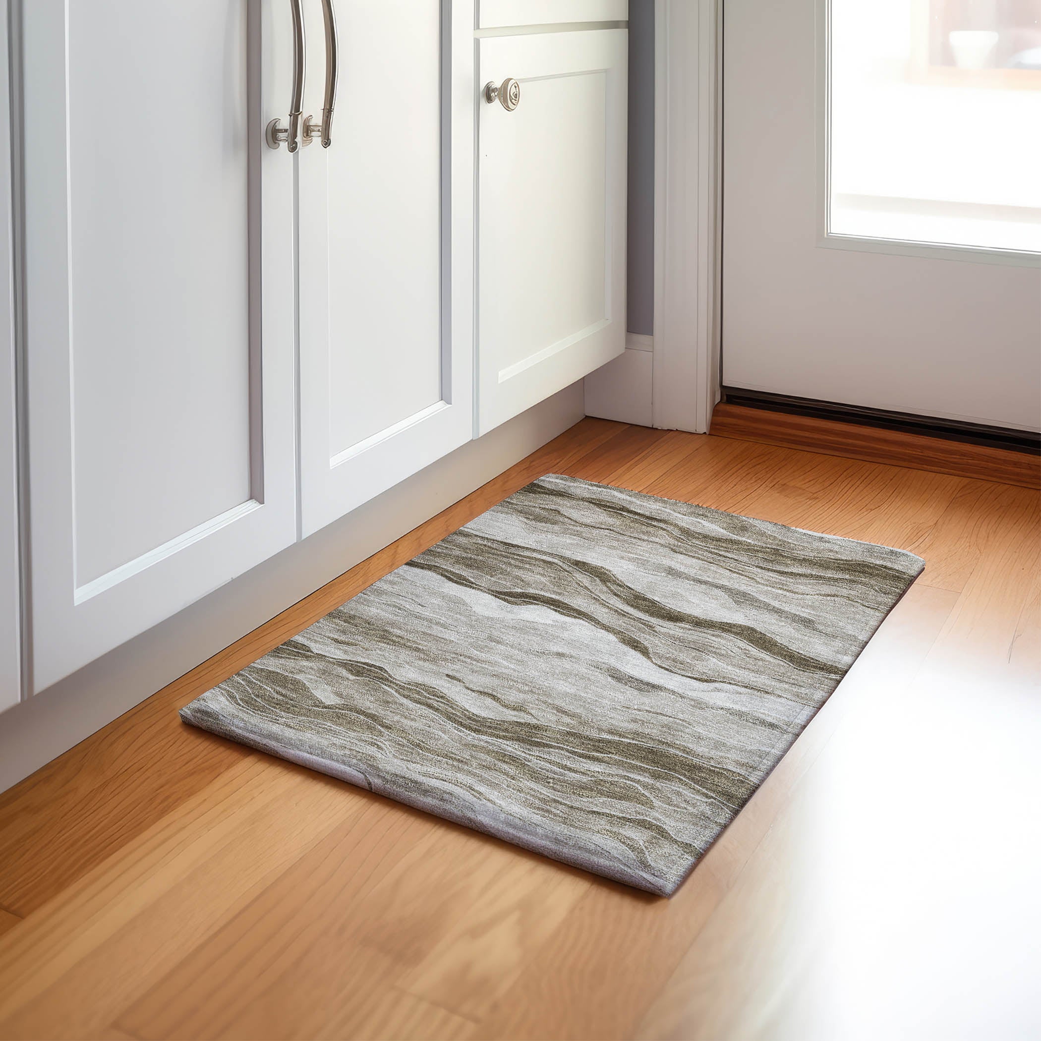 Luxury Machine Washable Indoor/Outdoor Transitional PA6 Brown Rug 1'8" x 2'6" #shape_Rectangle