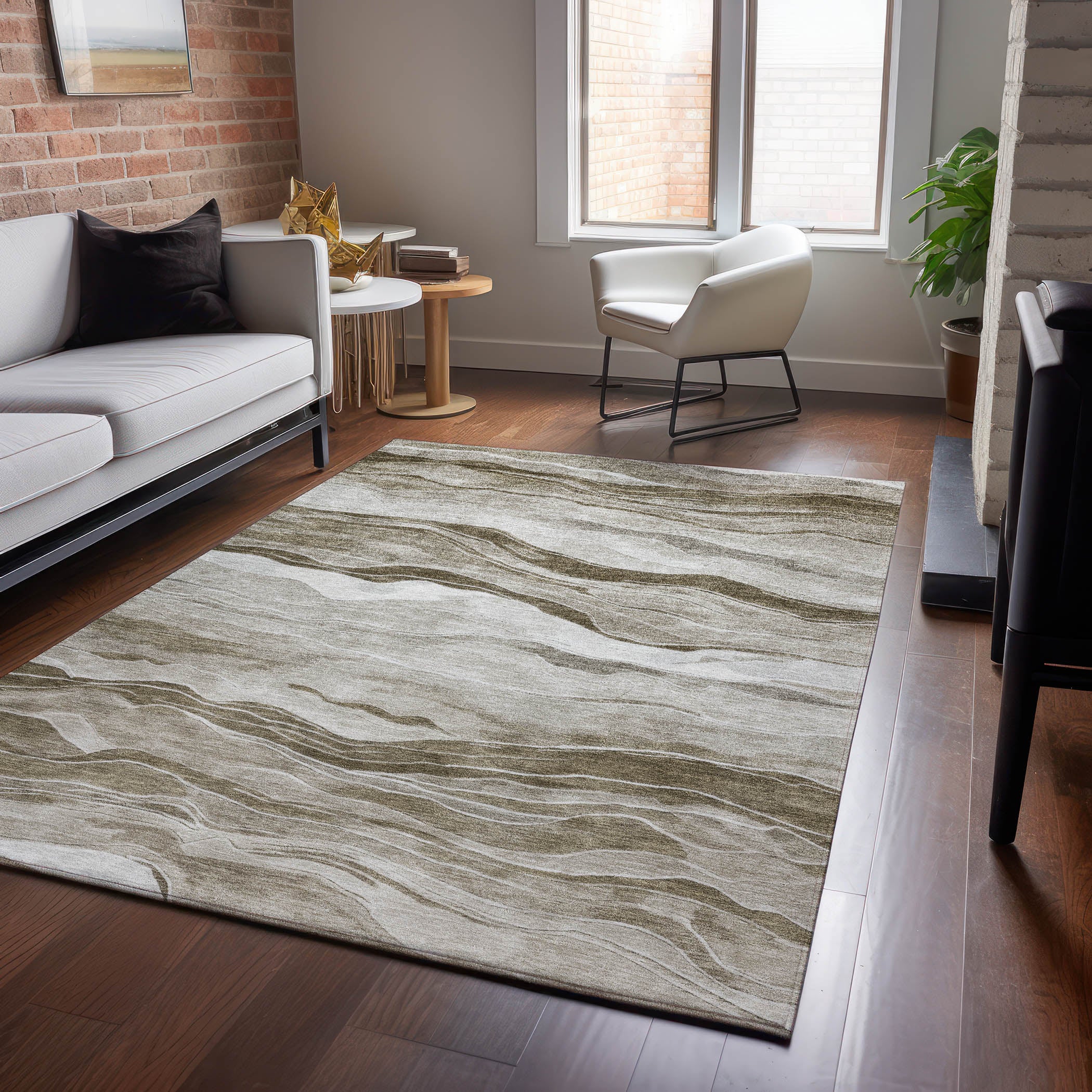 Luxury Machine Washable Indoor/Outdoor Transitional PA6 Brown Rug 2'6" x 3'10" #shape_Rectangle