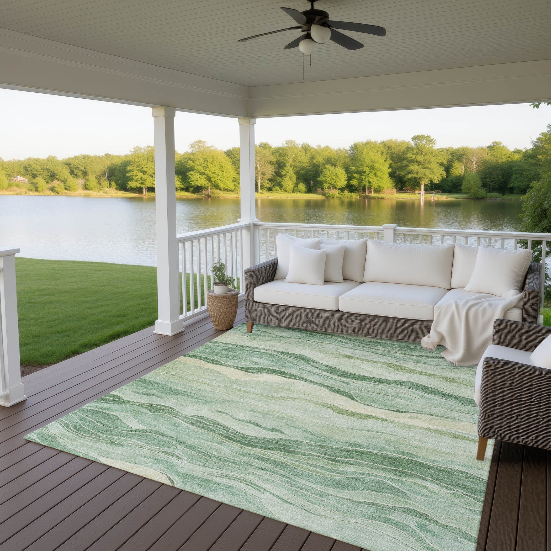 Luxury Machine Washable Indoor/Outdoor Transitional PA6 Green Rug 2'6" x 3'10" #shape_Rectangle