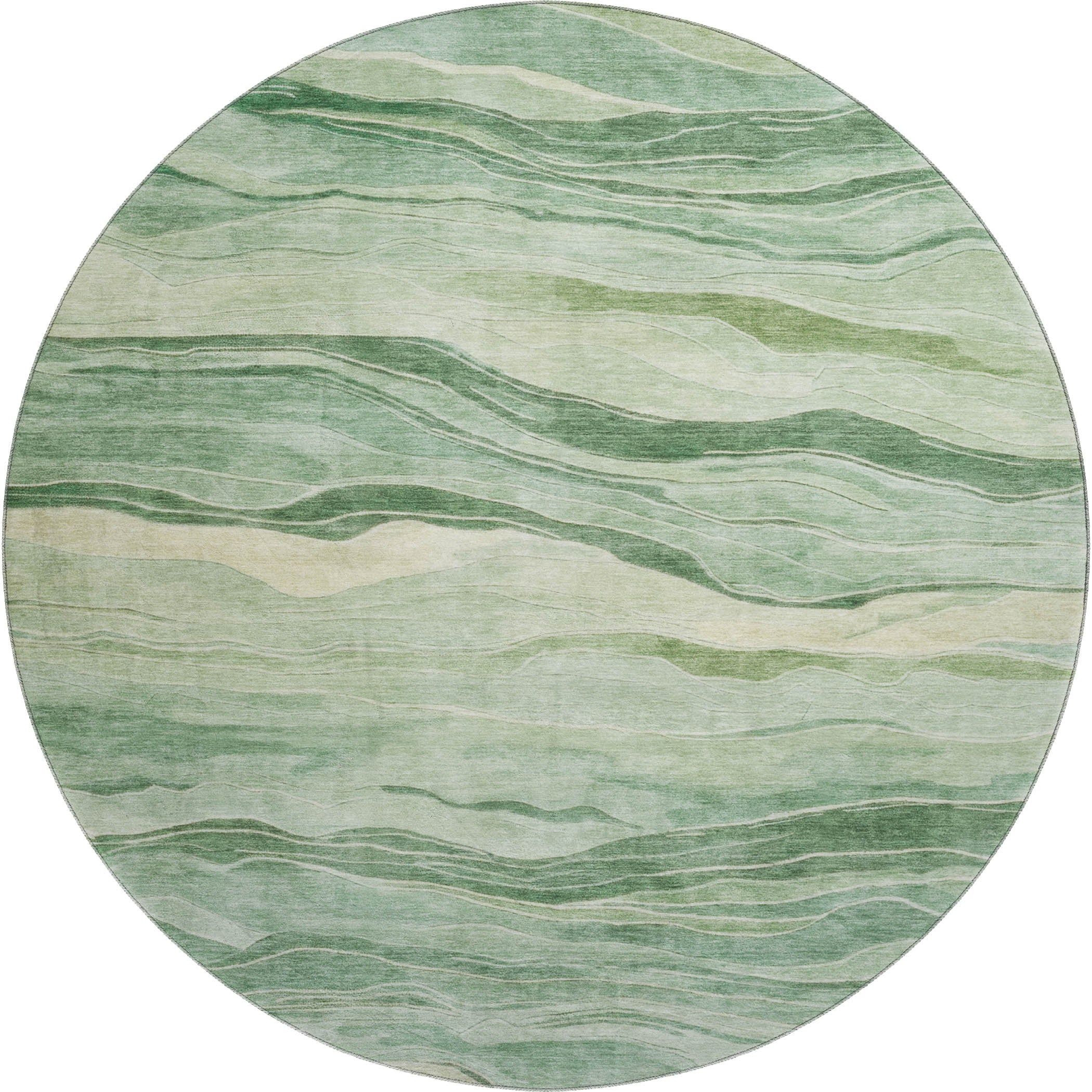 Luxury Machine Washable Indoor/Outdoor Transitional PA6 Green Rug 8' x 8' #shape_Round