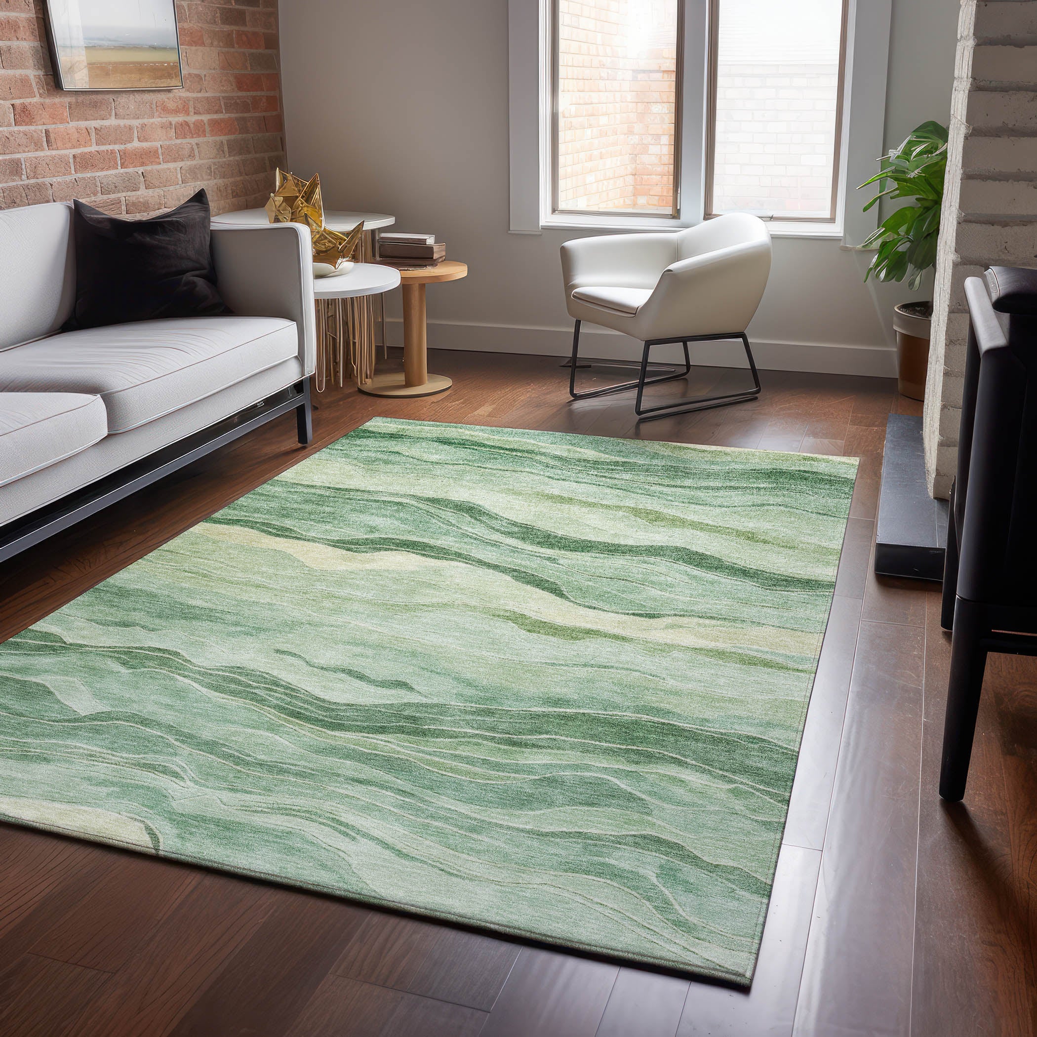 Luxury Machine Washable Indoor/Outdoor Transitional PA6 Green Rug 2'6" x 3'10" #shape_Rectangle