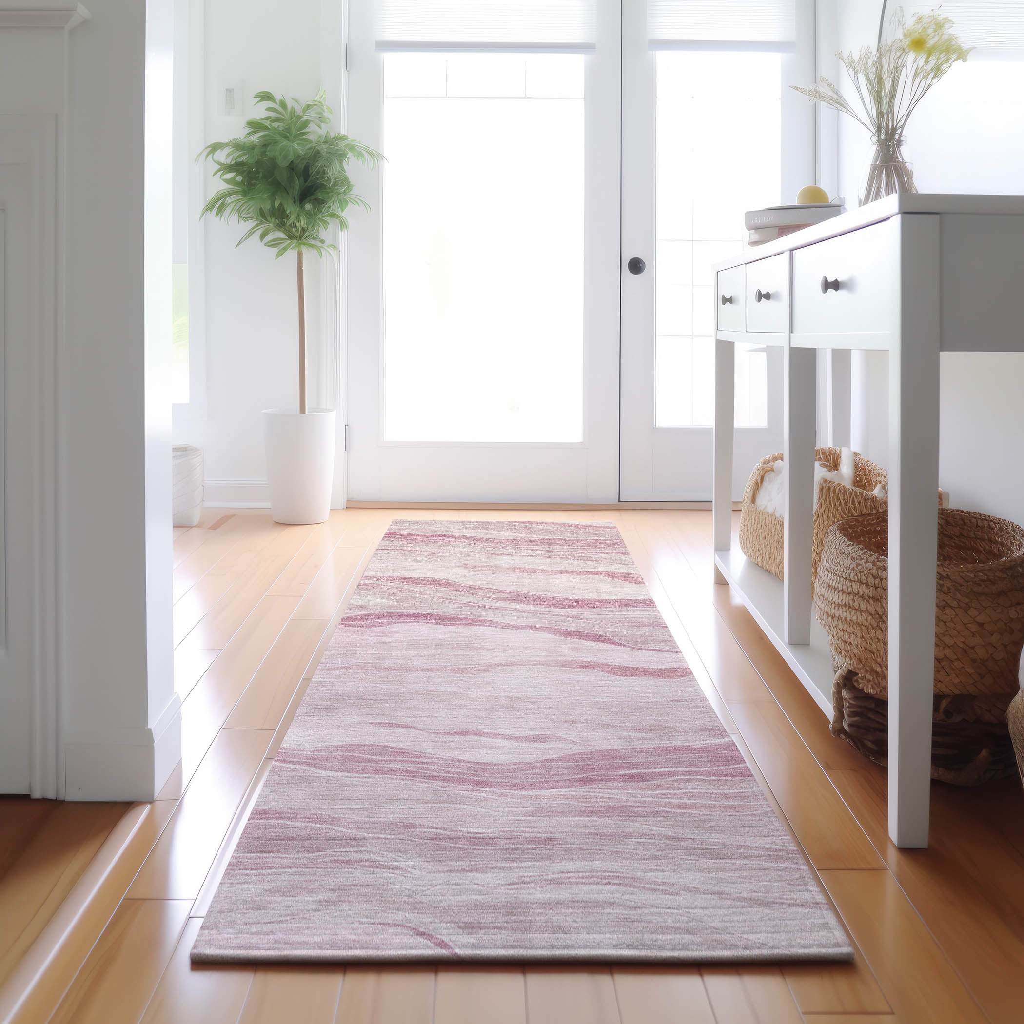 Luxury Machine Washable Indoor/Outdoor Transitional PA6 Pink Rug 2'3" x 7'6" #shape_Runner