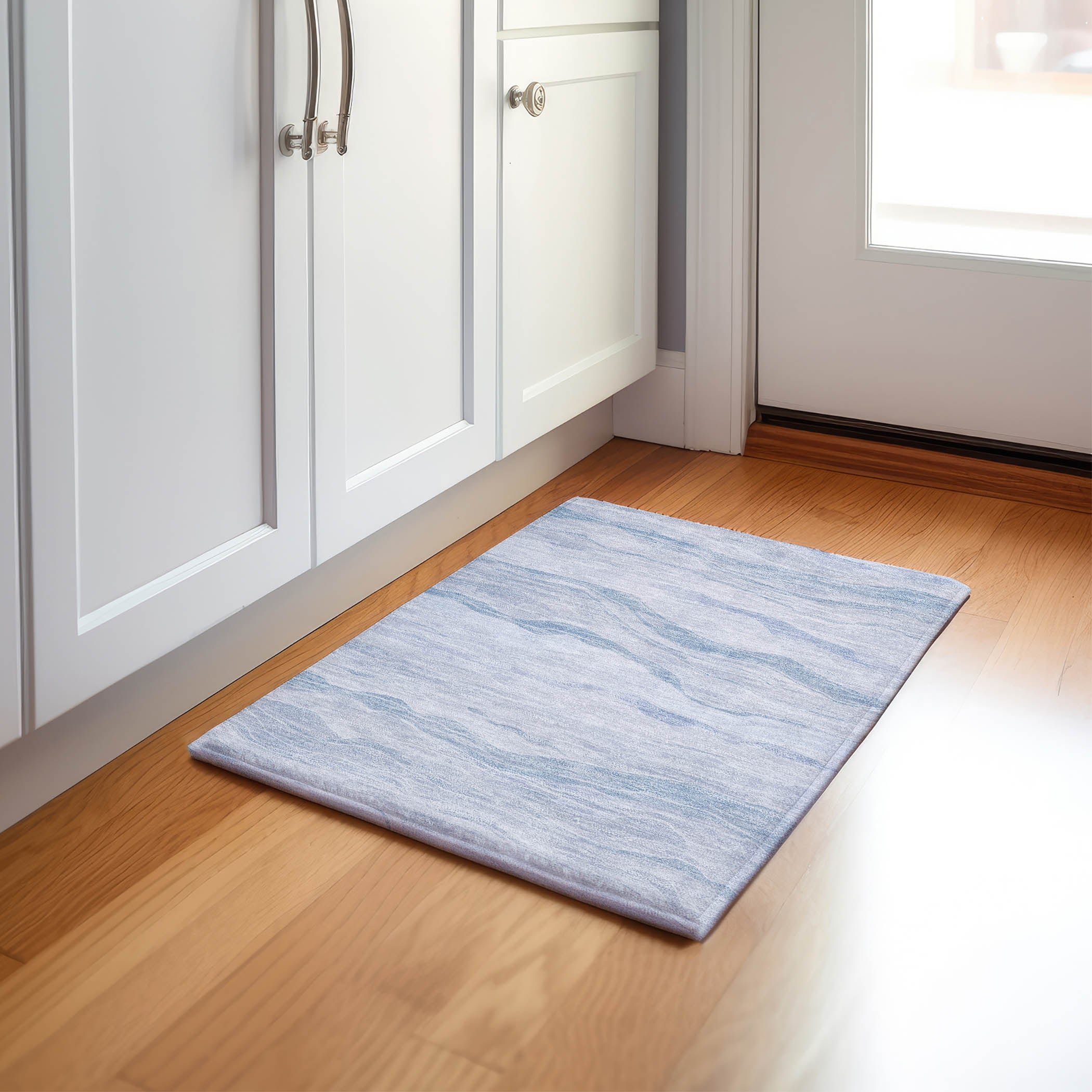Luxury Machine Washable Indoor/Outdoor Transitional PA6 Sky Blue Rug 1'8" x 2'6" #shape_Rectangle