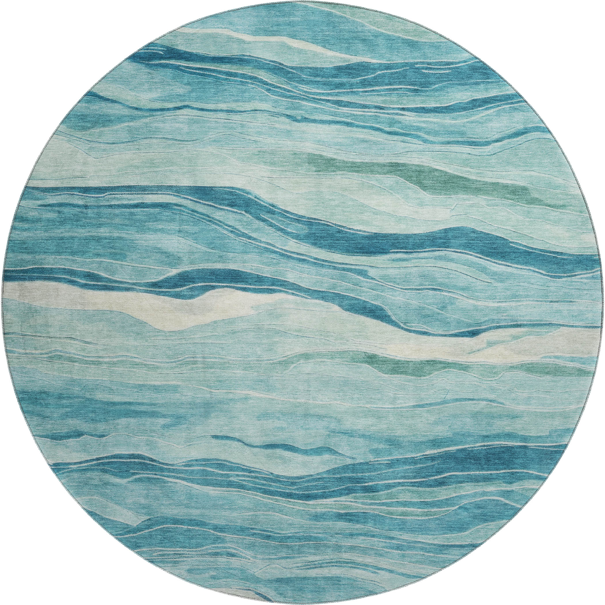 Luxury Machine Washable Indoor/Outdoor Transitional PA6 Turquoise Teal Rug 8' x 8' #shape_Round