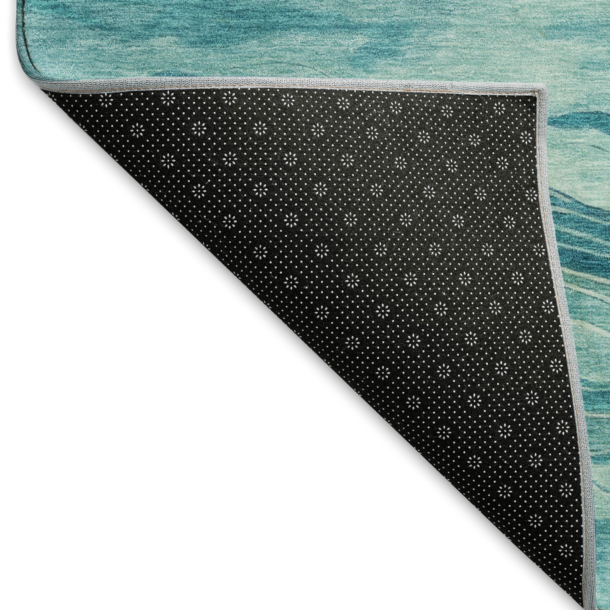 Luxury Machine Washable Indoor/Outdoor Transitional PA6 Turquoise Teal Rug 1'8" x 2'6" #shape_Rectangle