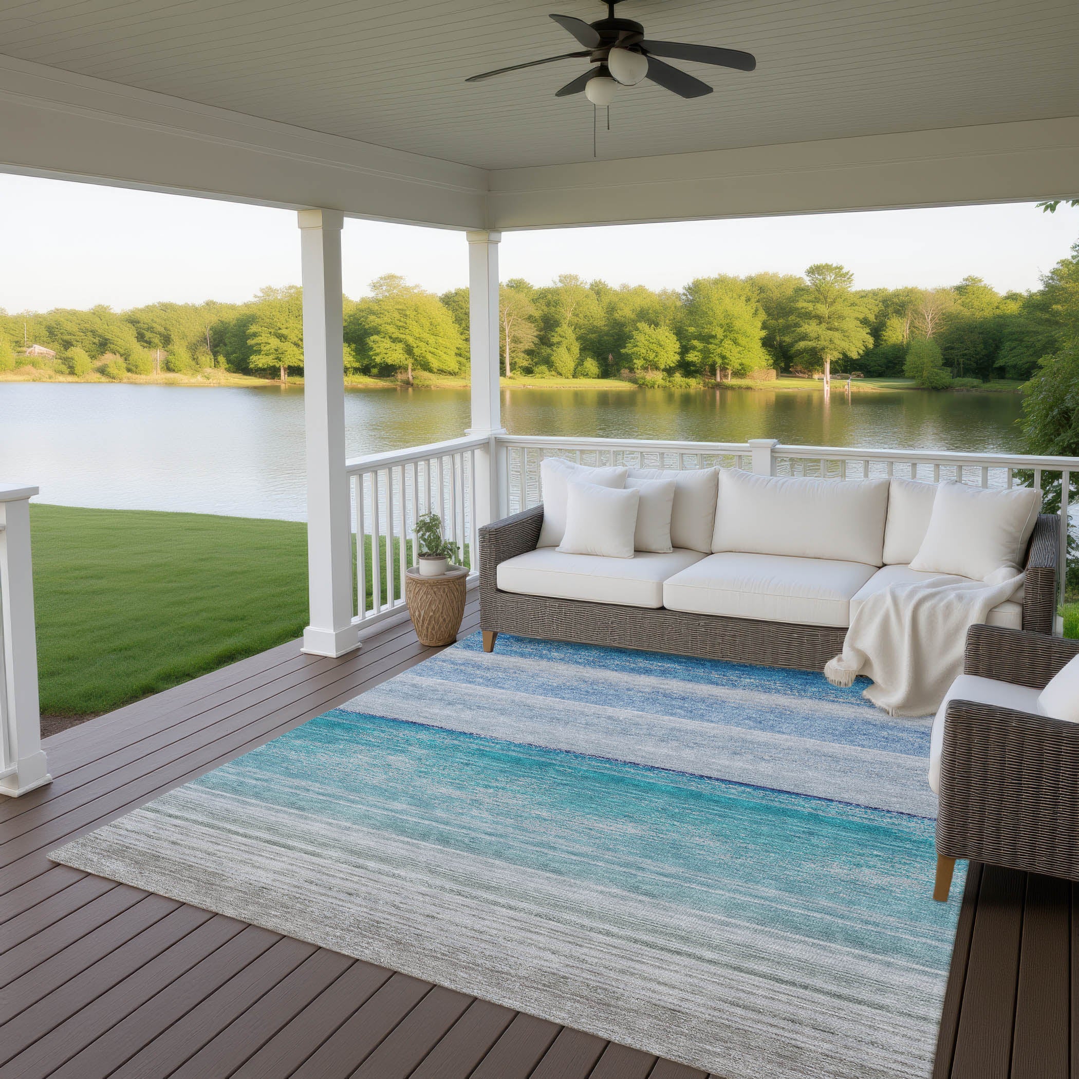 Luxury Machine Washable Indoor/Outdoor Transitional PA7 Sky Blue Rug 2'6" x 3'10" #shape_Rectangle