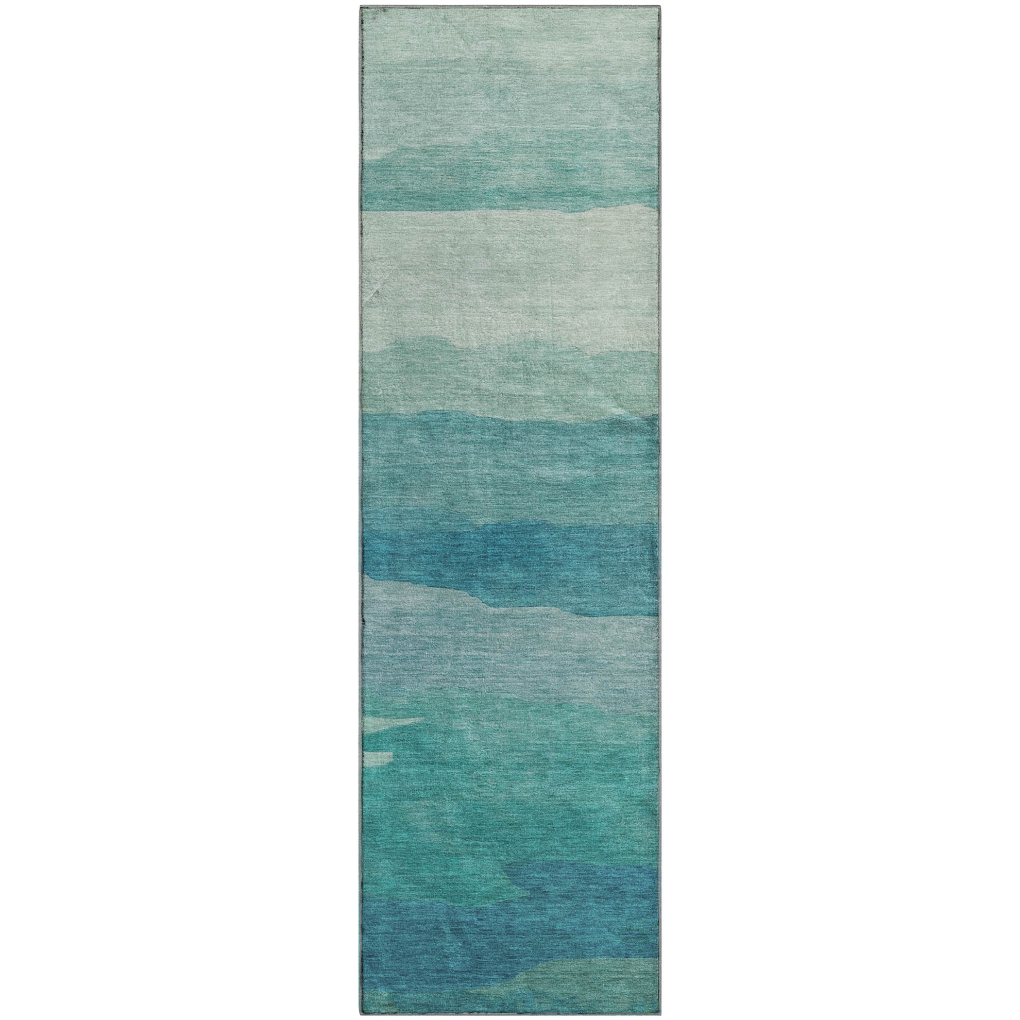 Luxury Machine Washable Indoor/Outdoor Transitional PA9 Turquoise Teal Rug 2'3" x 7'6" #shape_Runner