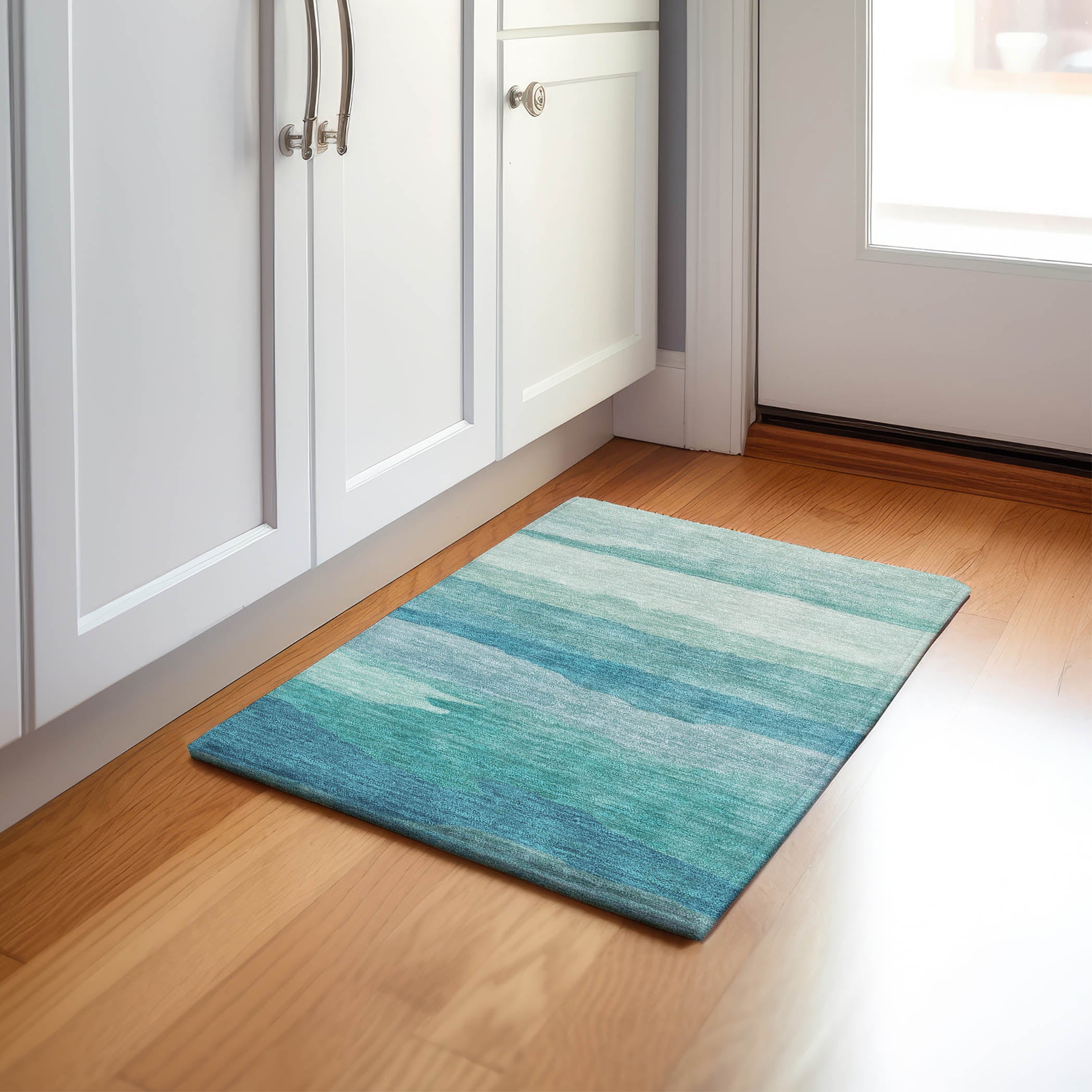 Luxury Machine Washable Indoor/Outdoor Transitional PA9 Turquoise Teal Rug 1'8" x 2'6" #shape_Rectangle