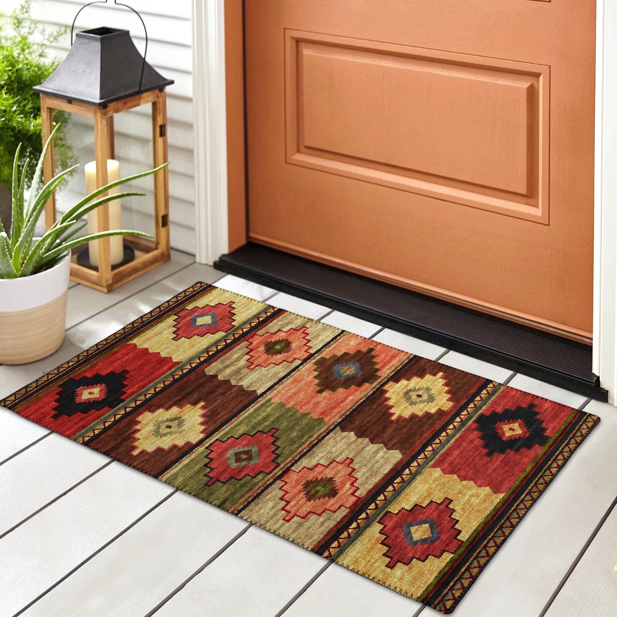 Luxury Machine Washable Indoor/Outdoor Southwestern PH1 Canyon Brown Rug 1'8" x 2'6" #shape_Rectangle
