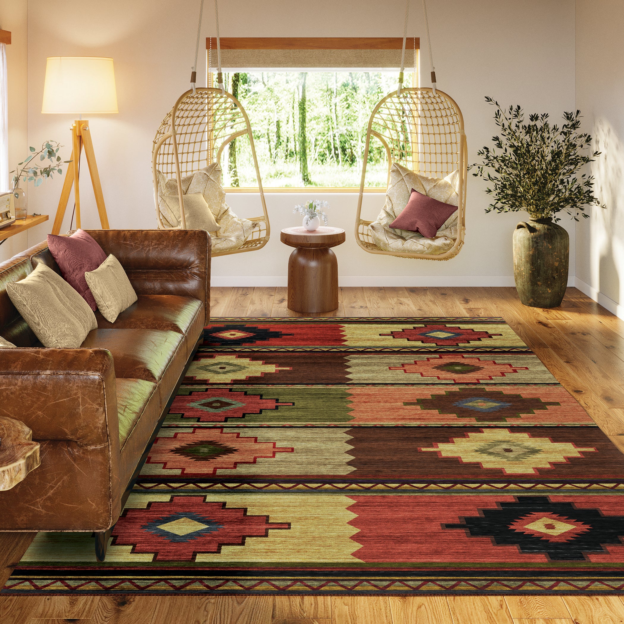 Luxury Machine Washable Indoor/Outdoor Southwestern PH1 Canyon Brown Rug 1'8" x 2'6" #shape_Rectangle